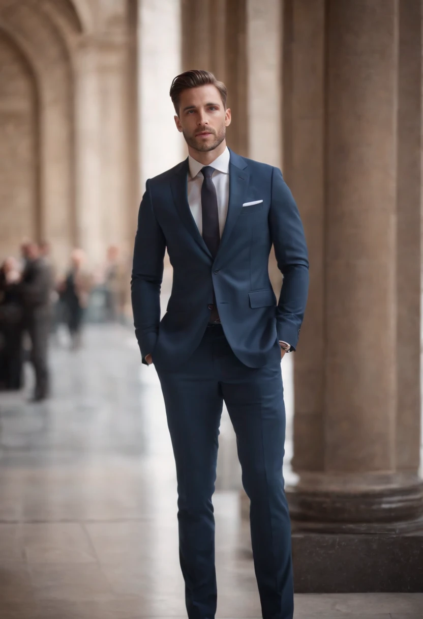 attractive 30 year old man in Hugo boss business suit, full body shot