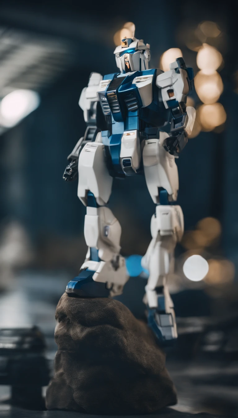 simplebackground，ultra foto realsisim，hiperdetalle，Machine Girl，Gundam-inspired mechanical body,hexoesqueleto, Mechanical joints, colores de armadura azul y blanco intensos ,sci-fy，cuerpo completo como，VFX surrealista altamente detallado，mancha，vista lejana，Superfina，Ultra - detallado，alta calidad，8k ，OC renderizado，Dynamic viewing angle , cara de la chica visible
