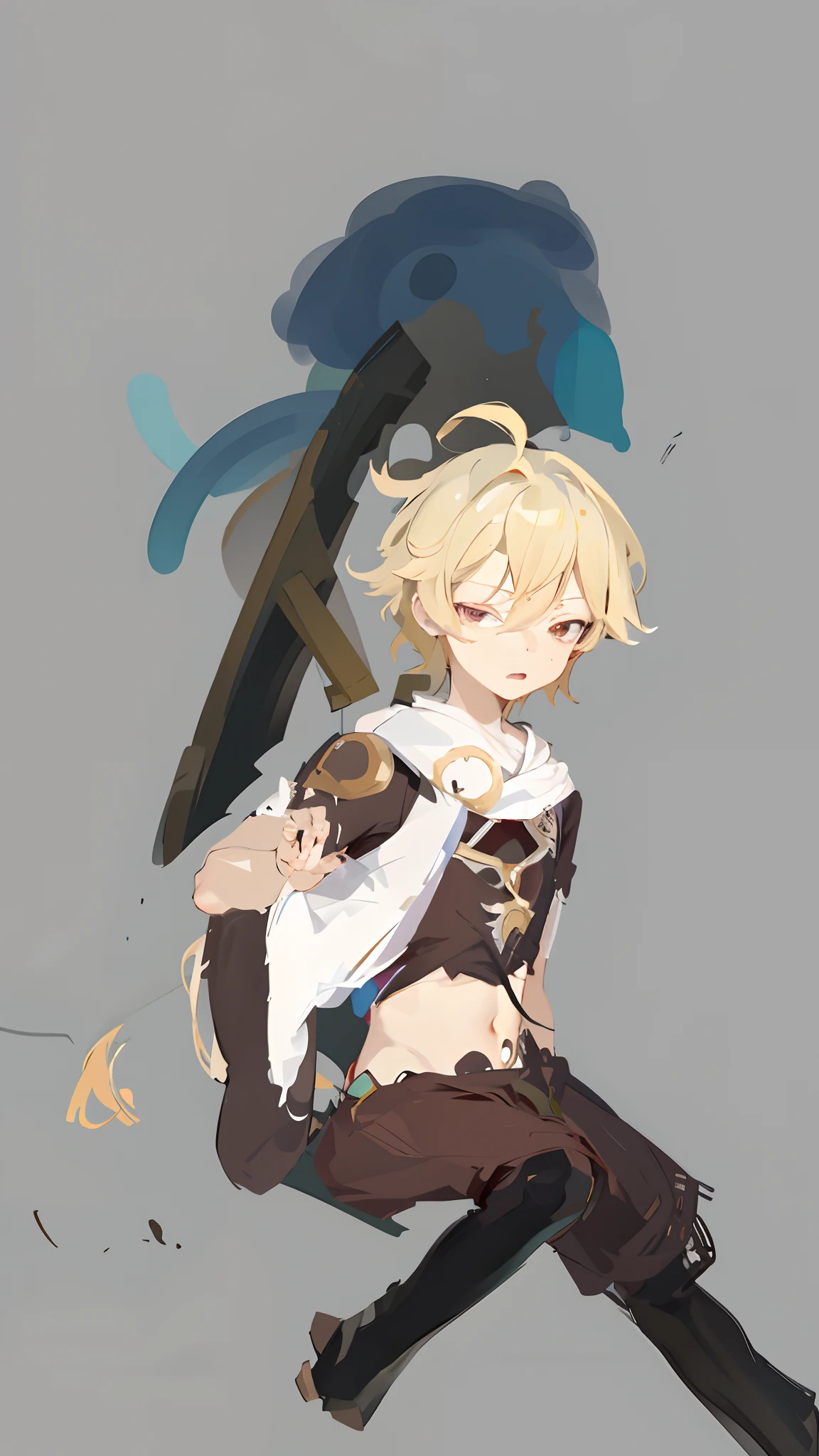 Anime - image in the style of a shōnen style, zerochan art, made with anime painter studio, zerochan, drawn in anime painter studio, wip, Genshin, 2D art,nipple play《the original god》role,Man traveler,Genshin character-Skysky,eye closeds