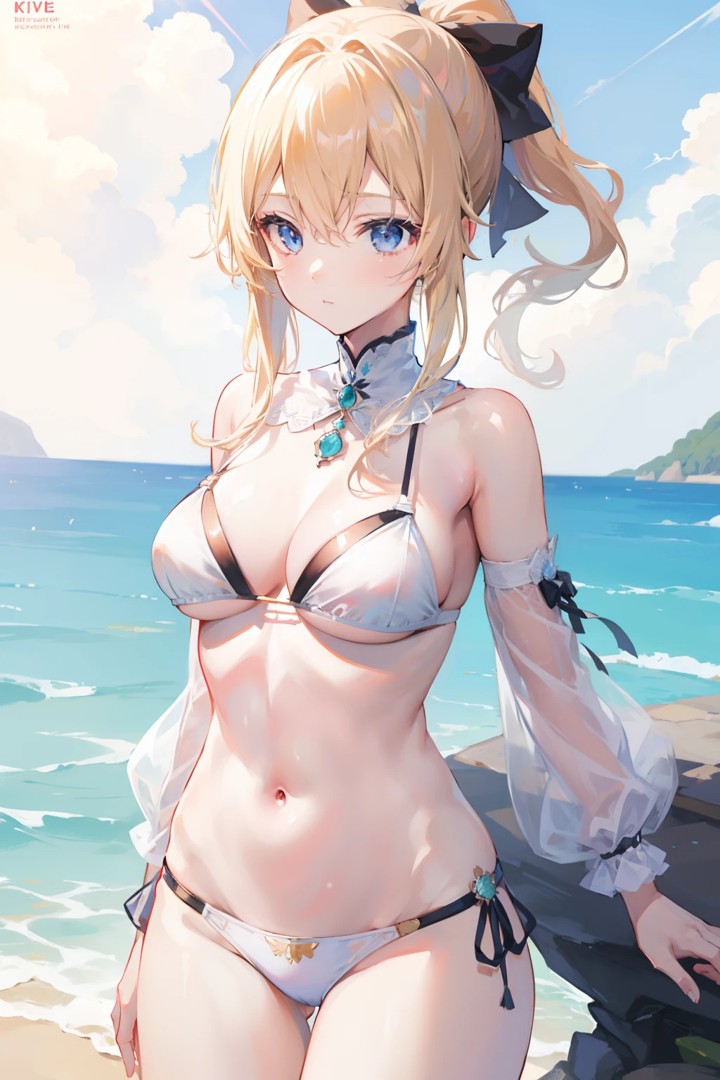 masutepiece, hight resolution, Best Quality, 1girl solo, Shy look, White Bikini, 8K,