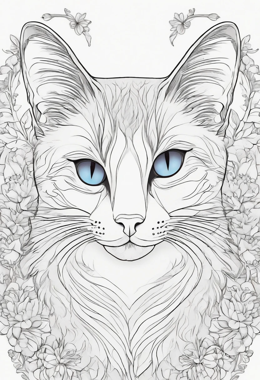 Cat coloring book, Cartoon style, dense lines, color no, White background, Rows only