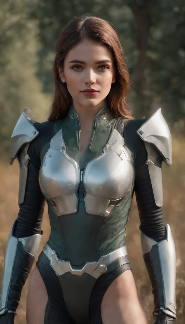 una mujer con un traje estilo gundam posando en el parque, pintada estilo anime la armadura , hombreras pronunciadas , linda chica , Hermosa chica blanca humana, Chica en armadura gundam mecha con LED brillante, (cuerpo perfecto:1.4), (proporciones perfectas:1.4), (Cabello largo y oscuro estilo vikingo:1.4), Grandes ojos verdes, HDR (High Dymanic Range), Trazado de rayos, NVIDIA RTX, Super-Resolution, Irreal 5, Subsoil Scatter, Texturizado PBR, Post-procesamiento, Anisotropic filtering, Profundidad de campo ,Maximum clarity and sharpness, Texturas multicapa, Albedo y mapas especulares, Sombreado de superficies, Accurate simulation of light-material interaction, Renderizado de octanaje, two-color illumination, ISO bajo, balance de blancos, Regla de los tercios, Amplia apertura, 8K RAW, Efficient Sub-Pixel, sub-pixel convolution, (Luminescent Particles:1.4), {{Obra maestra, La mejor calidad, CG extremadamente detallado, Unidad 8K Fondo de pantalla, ..3D, cinematic lighting, Destello de lente}}, (bodysuit:1.2), cyberpunk 2077,Foto de perfil de cuerpo completo,Maximum clarity and sharpness, Texturas multicapa, Albedo y mapas especulares, Sombreado de superficies,DD brests, Pelo largo y oscuro trenzado vikingo.