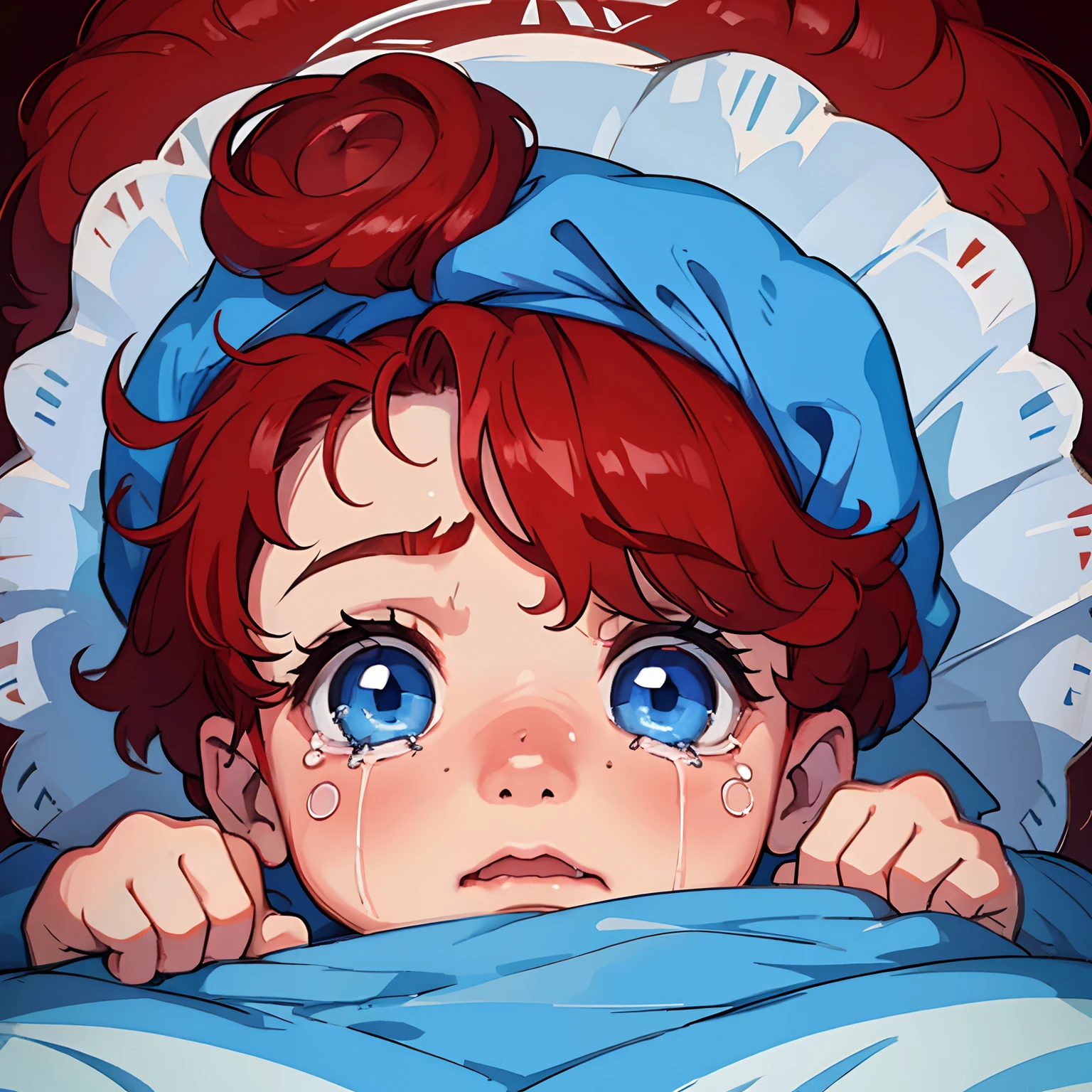 Newborn Boy. Blue Eyes. Red Curly Hair. Crying Baby. Baby crying