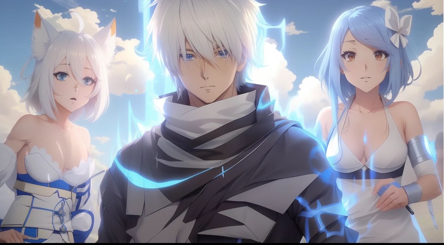 Anime characters in a field with a blue sky background, Ainda de anime de TV, divindade de cabelos brancos, Ginko mostrando um novo mushi, top 25 fantasy anime series, Anime de hoje ainda em destaque, captura de tela de um anime de 2012, Gintama, an epic anime of a energy man, anime raposa branca, ainda de anime, anime oficial ainda