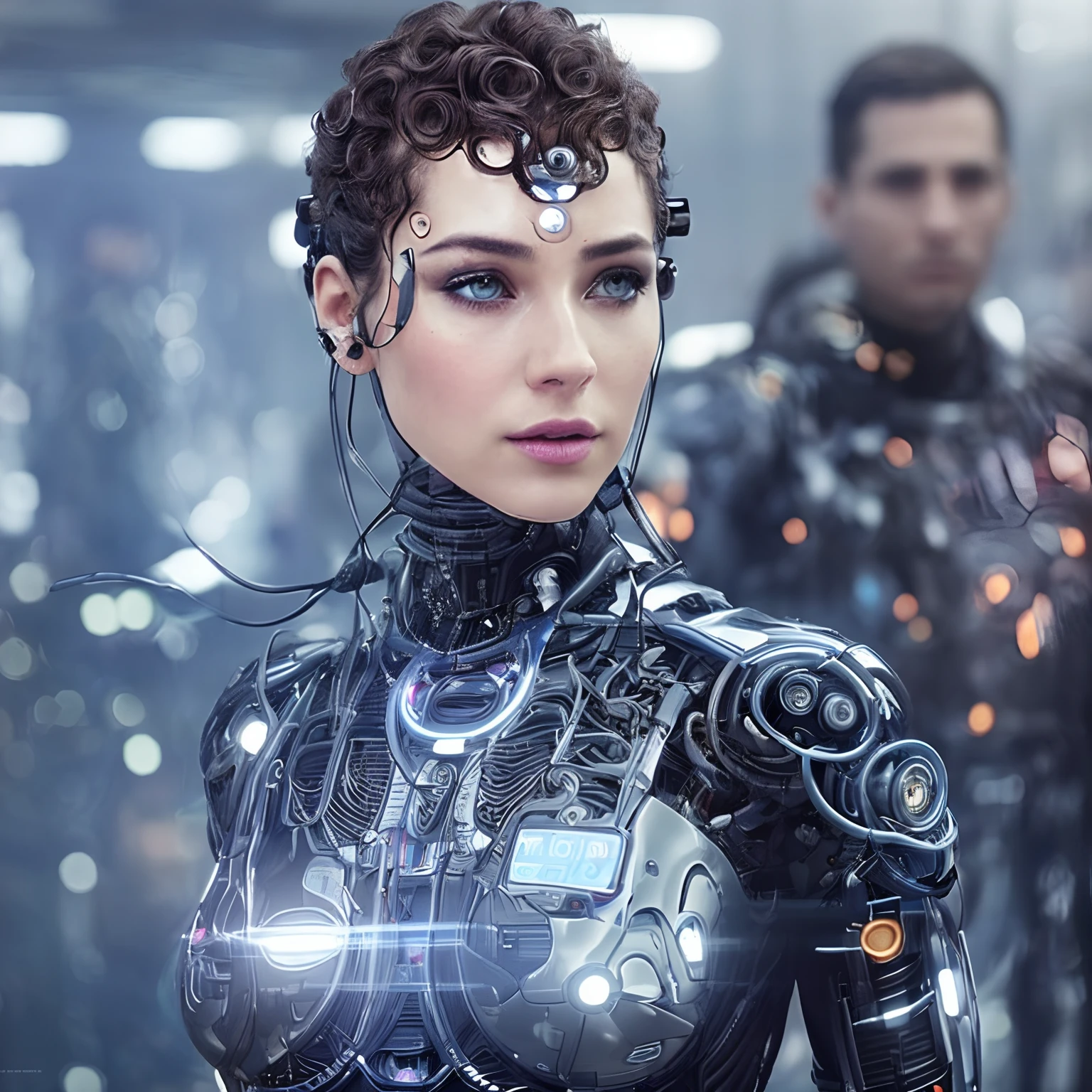 photo of (bs_purpalpaca), a woman, ((curly hair)), Cyborgdiffusion, ((robot arm)), tattoos, cyberpunk, neon, modelshoot style, (extremely detailed CG unity 8k wallpaper), photo of the most beautiful artwork in the world, professional photorealistic picture, NIKON, Antonio Moro, trending on ArtStation, Intricate, High Detail, Sharp focus, dramatic, photorealistic, (surrounded by men:1.2), ((looking at viewer:1.4)), (detailed eyes:1.2), (closeup:1.1), ((physical contact with man:1.4)), (perfect eyes), rain