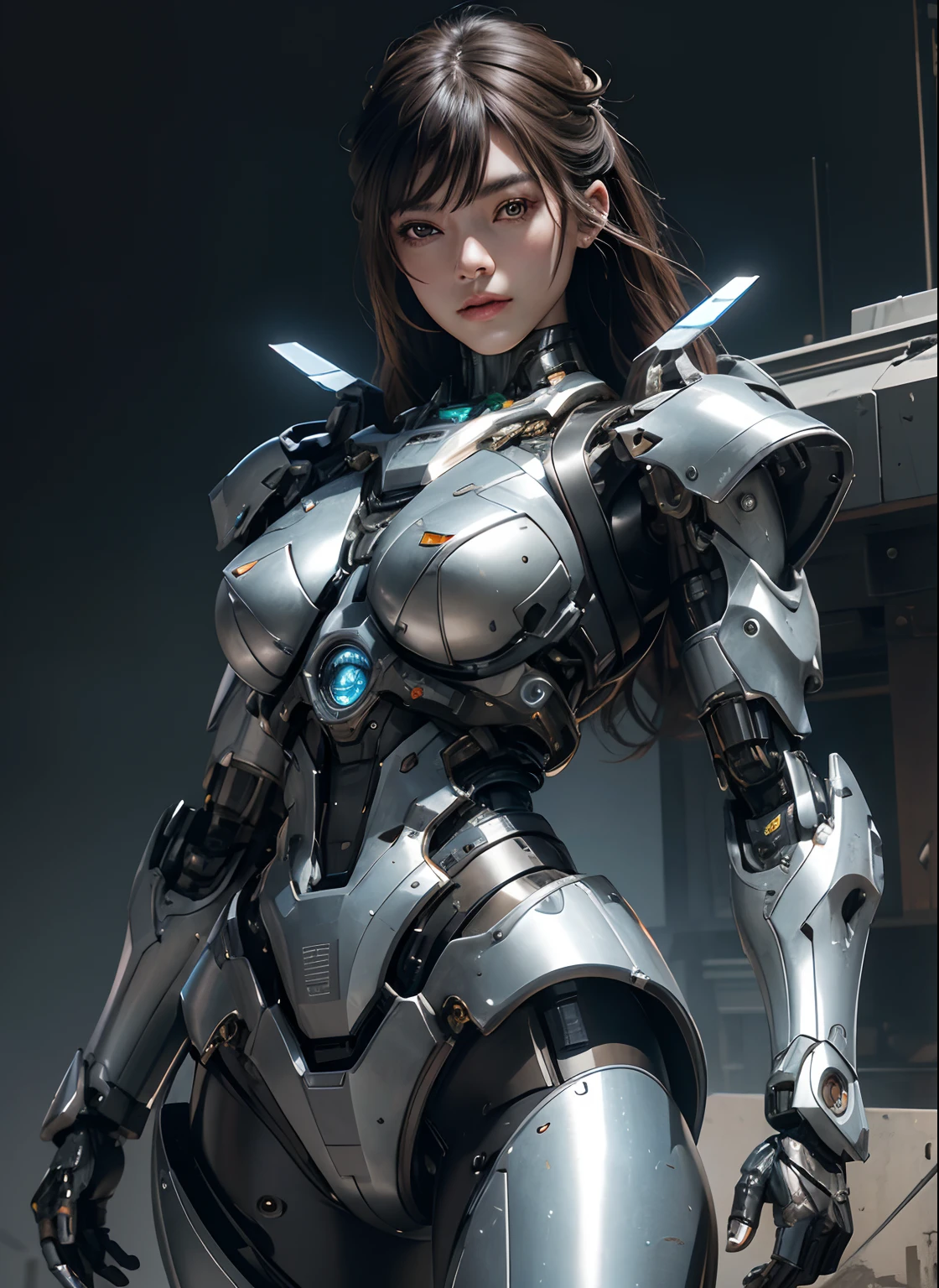 Textured skin, Super Detail, high details, High quality, Best Quality, hight resolution, 1080p, hard disk, Beautiful,(cyborgs),beautiful cyborg woman,Mecha Cyborg Girl,Battle Mode,Girl with a Mecha Body,She wears a combat cyborg mech with a weapon