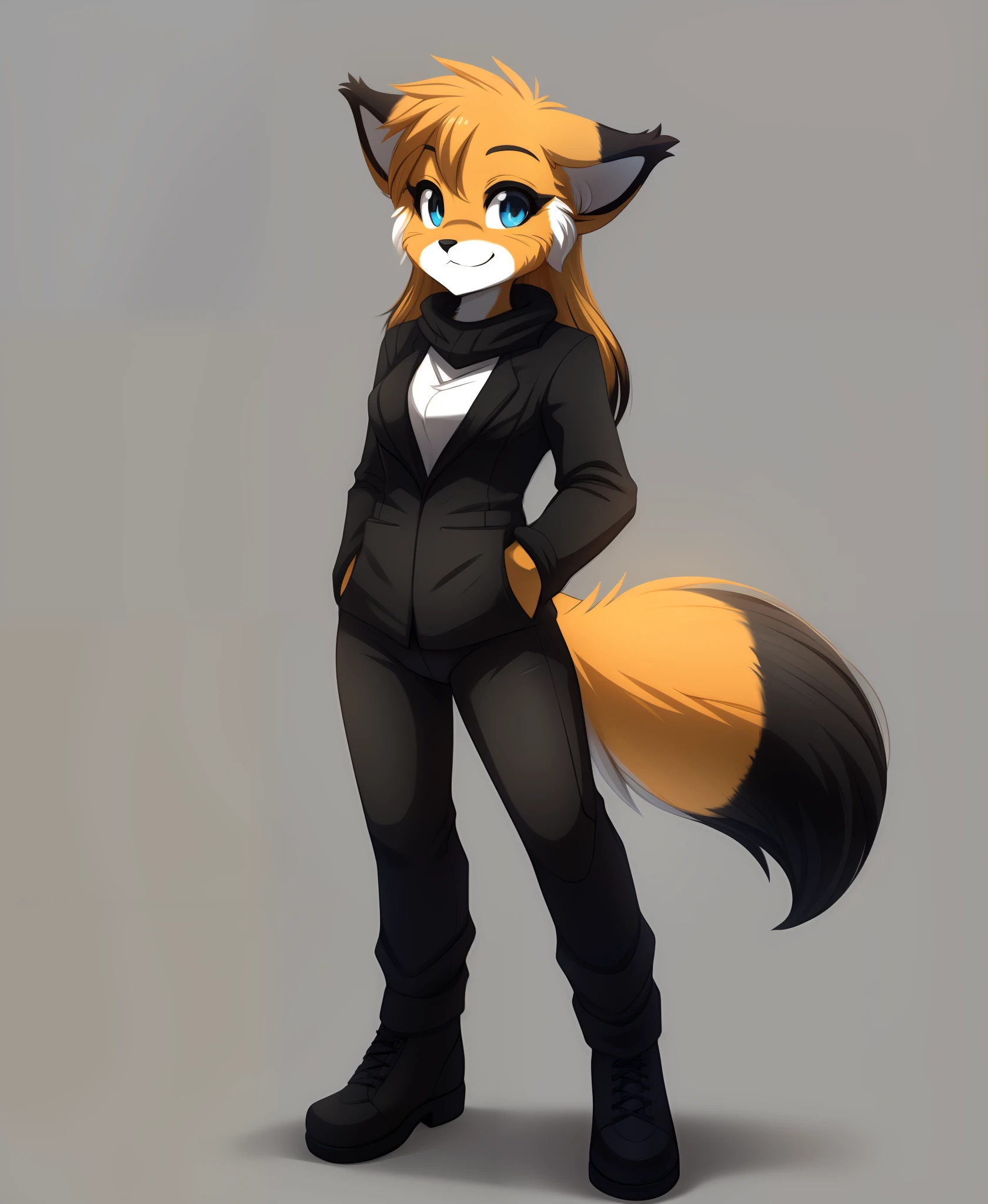 anime - style picture of a fox with a black and white outfit, female furry mini cute style, female fursona, fullbody commission for, furry art!!!, furry fursona, generic furry style, an anthro fox, fursona furry art commission, furries wearing tails, fursona!!!!, commission for high res, commission on furaffinity, fursona commission