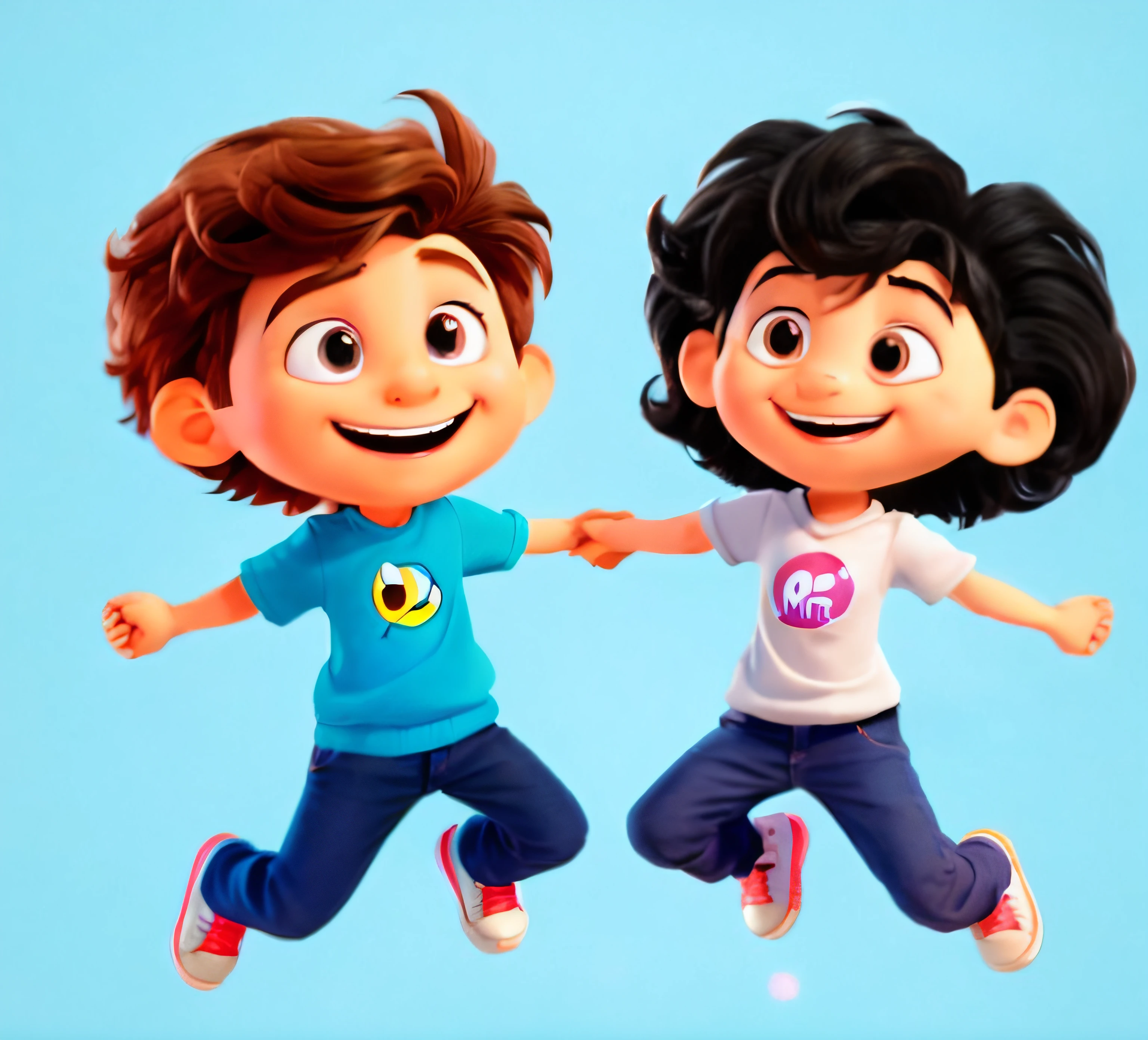 two cartoon boys are jumping in the air with their hands together, children's cartoon, official illustration, children's animated films, promotional art, cartoon style illustration, promotional render, animated film, cartoon pixar style, animated movie, children's tv show, official artwork, cartoon art style, animation character, cute cartoon style, animation style render, promotional image, pixar cartoon style