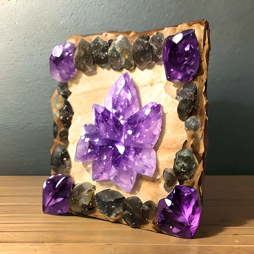 amethyst, Amethyst Druse, The Old House, Wooden Shelf, Stone with amethyst drusen on a shelf