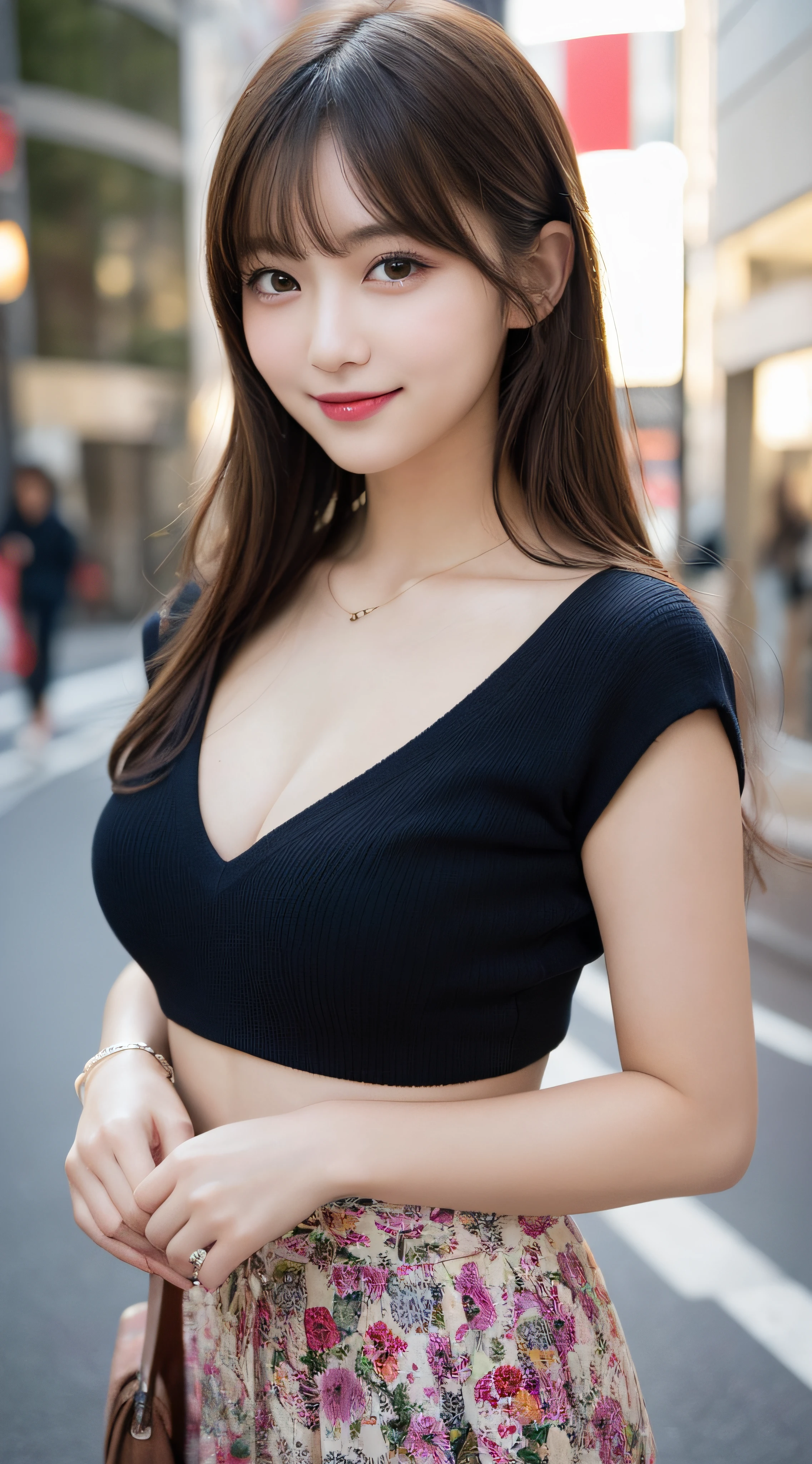 masutepiece, Best Quality, Illustration, Ultra-detailed, finely detail, hight resolution, 8K Wallpaper, Perfect dynamic composition, Beautiful detailed eyes, Women's Fashion Summer,Bob Hair,mid-chest, Natural Color Lip, Bold sexy poses,Smile,Harajuku、20 years girl、Cute、Sexy shot looking at camera