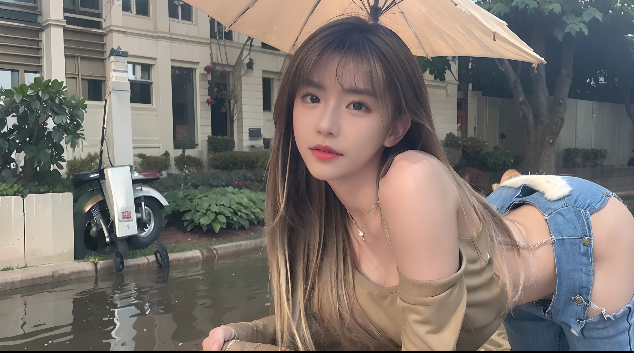 ((Best Quality, 8K, Masterpiece:1.3)), Focus: 1.2, Perfect Body Beauty: 1.4, Buttocks: 1.2, ((Layered Haircut, Breasts: 1.2)), (Wet Clothes: 1.1) , (Rain, Street:1.3), Bandeau Dress: 1.1, Highly Detailed Face and Skin Texture, Delicate Eyes, Double Eyelids, Whitened Skin, Long Hair