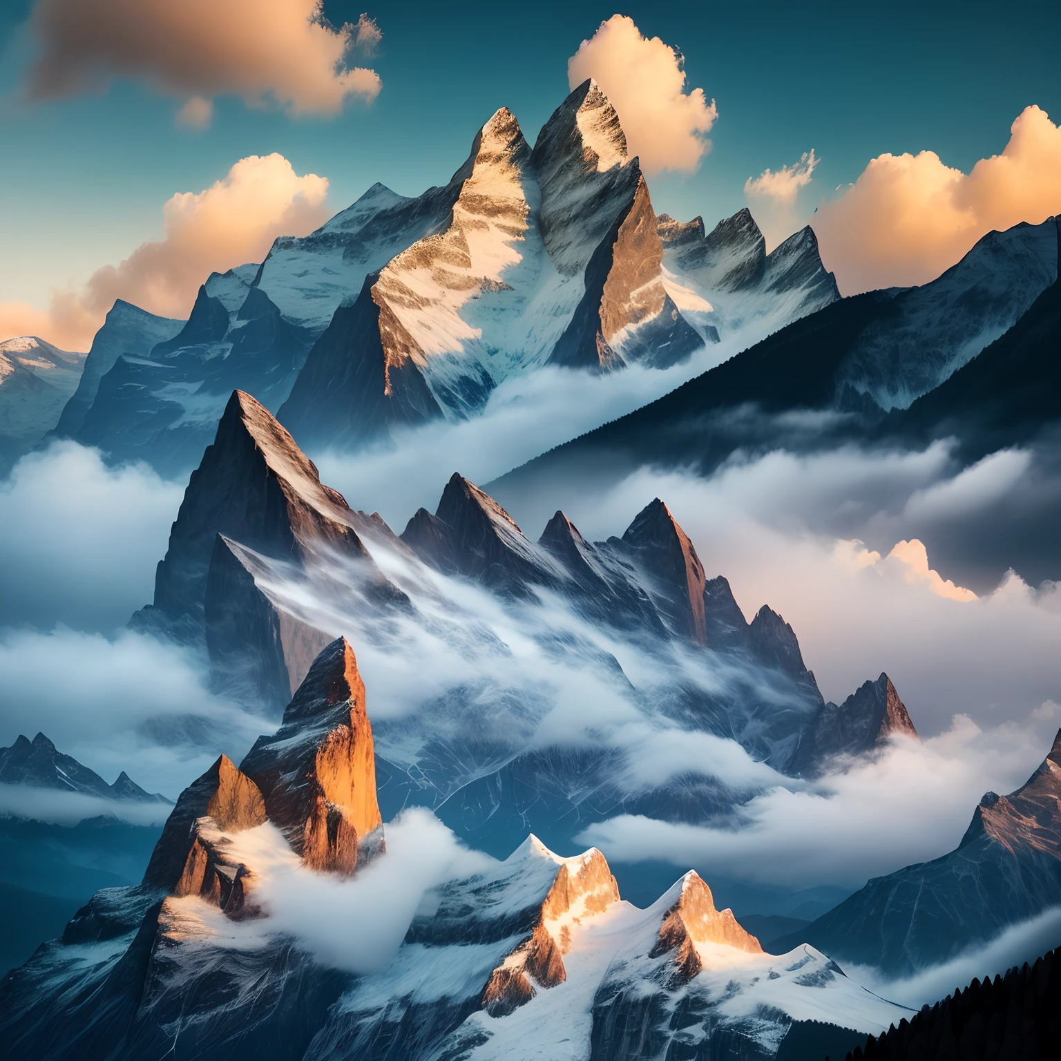 The mountains of Switzerland, travel destinatioan, scenic, beautiful and natural lights, beautiful sky and clouds, realistic photography, intricated detailed, very detailed, printable, ultra HD res