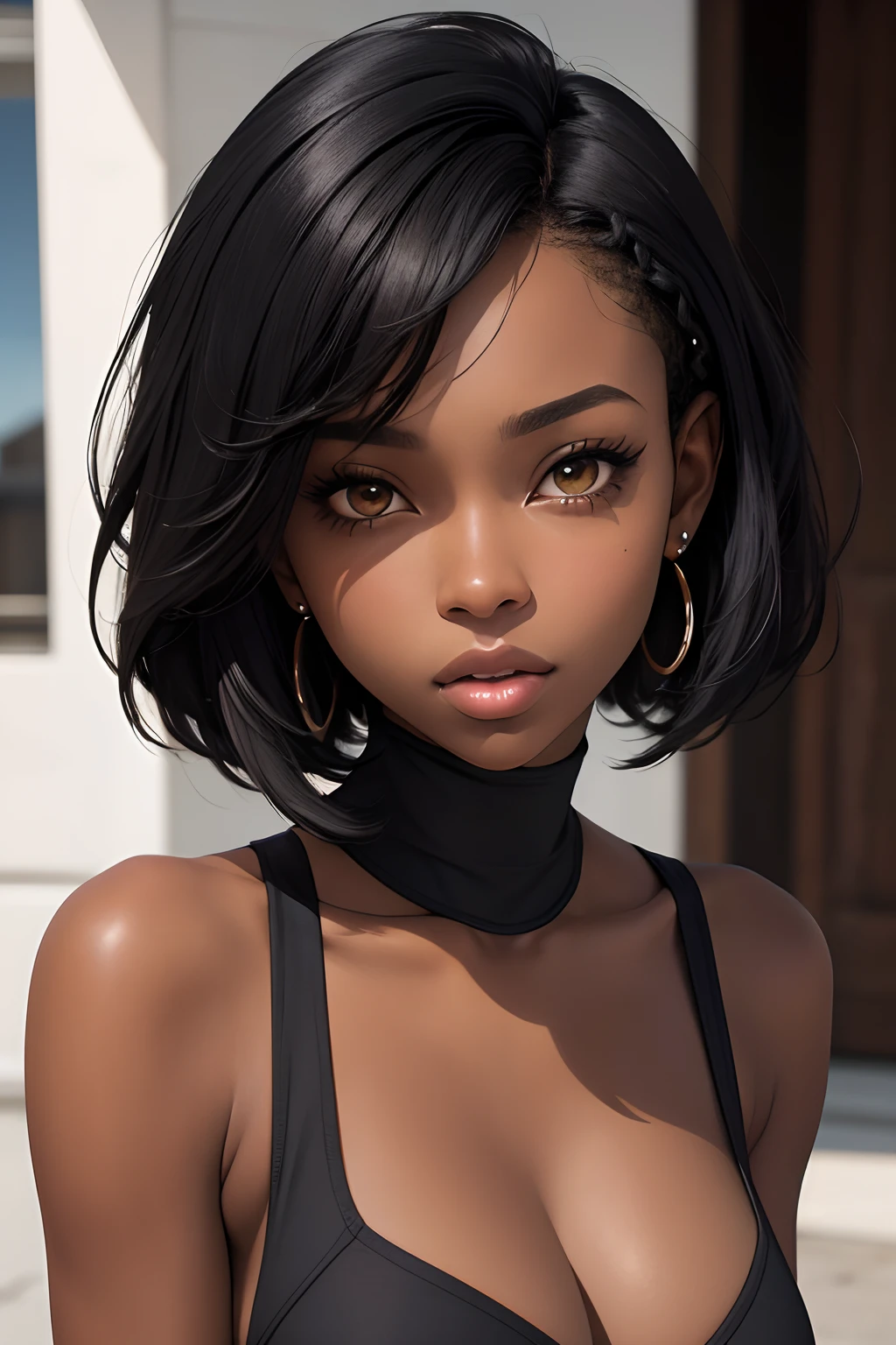 (masterpiece, best quality), deep ebony 1girl, beautiful face, side bob hair