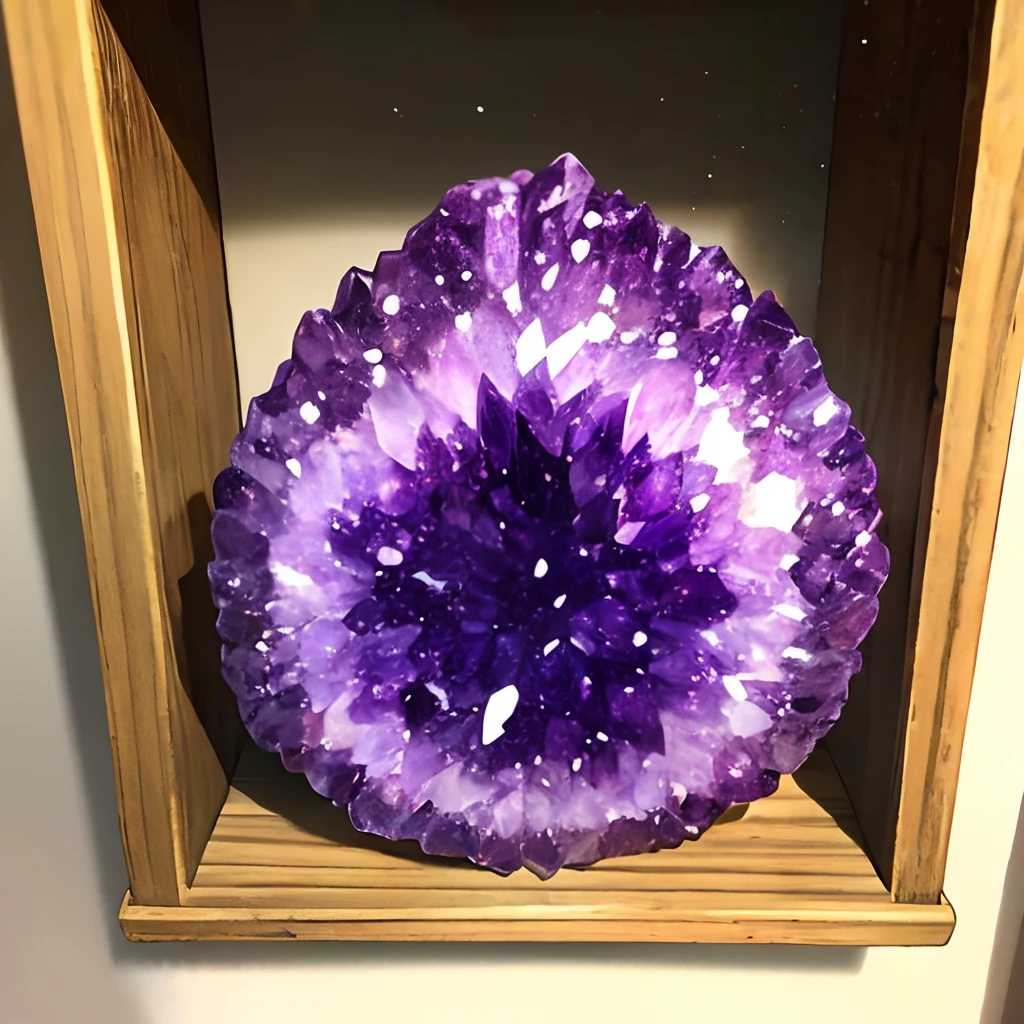 amethyst, Amethyst Druse, The Old House, Wooden Shelf, Stone with amethyst drusen on a shelf