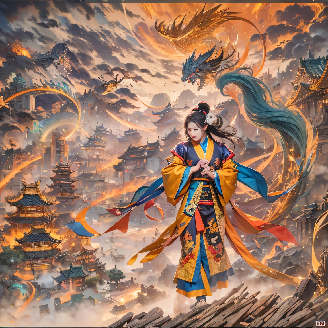 In order to get the Mandate of Heaven oracle, the demon man invaded the Qingyu family and the leader of the demon clan personally went down to fight Ye Xingyun, but in the end, he was defeated by Ye Xingyun with one bad move, at the same time, the king of Qi, Jiang Shang, came to Ningcheng and finally recognized Ye Xingyun's father and son, and found that Ye Xingyun was a rare eight-vein missing physique, which was extremely conducive to cultivating the Jiang family's ancestral Extreme Heavenly Dao Technique, but just when Ye Xingyun received the teaching of the King of Qi's cultivation and improved his cultivation, the mysterious woman An Yun suddenly appeared, in order to get the Nine Heavens Goddess Diagram on Ye Xingyun's body, she used the Qi Gate Technique to take it away, but unexpectedly involved in the grudge between the demon and Ye Xingyun。（Rainbow ruins）Climb the streets（Doomsday Rainbow）eyes filled with angry，He clenched his fists，Rush up，Deliver a fatal blow to your opponent，full bodyesbian，Full Body Male Mage 32K（Masterpiece rainbow，Rainbow Ultra HD）Long flowing black hair，Campsite size，zydink， The wounded lined up in the streets（Doomsday ruins rainbow）Climb the streets， The scene of the explosion（Rainbow Doomsday Ruins）， （Linen batik scarf）， Angry fighting stance， looking at the ground， Batik linen bandana， Chinese python pattern long-sleeved garment， rainbowing（Abstract propylene splash：1.2）， Dark clouds lightning background，Flour flies（realisticlying：1.4），Black color hair，Flour fluttering，rainbow background， A high resolution， the detail， RAW photogr， Sharp Re， Nikon D850 Film Stock Photo by Jefferies Lee 4 Kodak Portra 400 Camera F1.6 shots, Rich colors, ultra-realistic vivid textures, Dramatic lighting, Unreal Engine Art Station Trend, cinestir 800，Flowing black hair,（（（rainbowing）））The wounded lined up in the streets（rainbowing）Climb the streets，