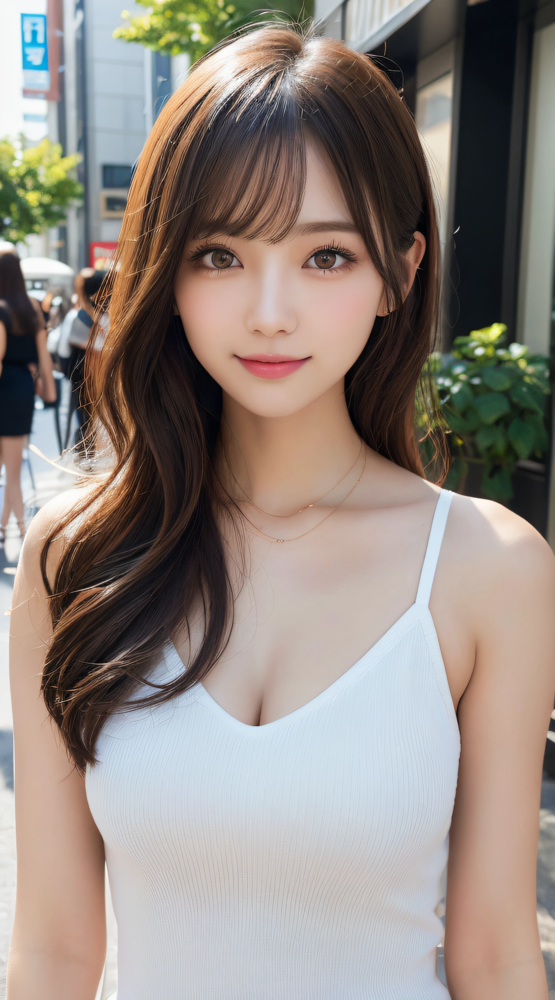 masutepiece, Best Quality, Illustration, Ultra-detailed, finely detail, hight resolution, 8K Wallpaper, Perfect dynamic composition, Beautiful detailed eyes, Women's Fashion Summer,Bob Hair,mid-chest, Natural Color Lip, Bold sexy poses,Smile,Harajuku、22-year-old girl、Cute、Sexy shot looking at camera