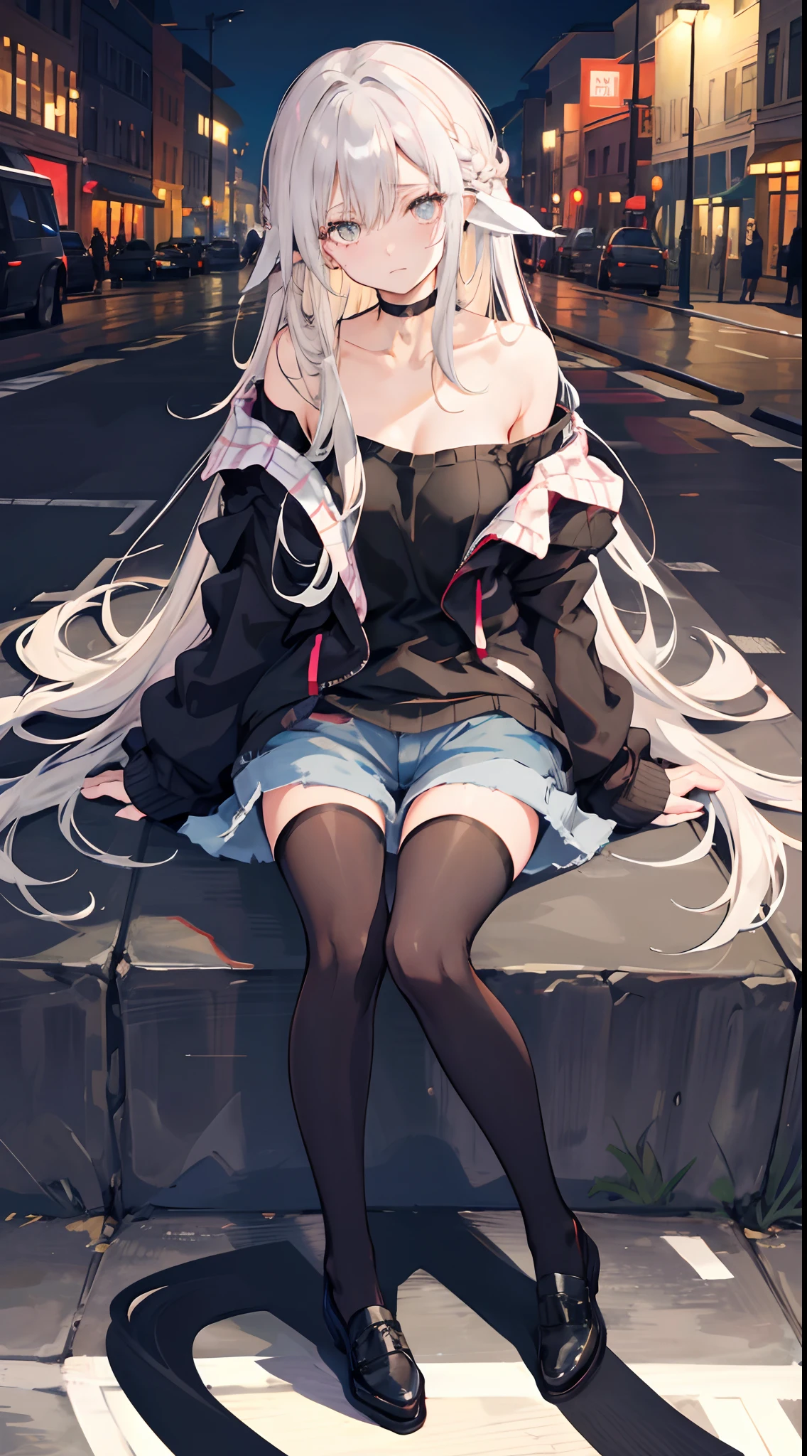 Anime girl with white hair and cat ears, ruby eyes, shy, blush, medium breast, bare legs, look back, high contrast, soft light, master piece, extraordinary nice