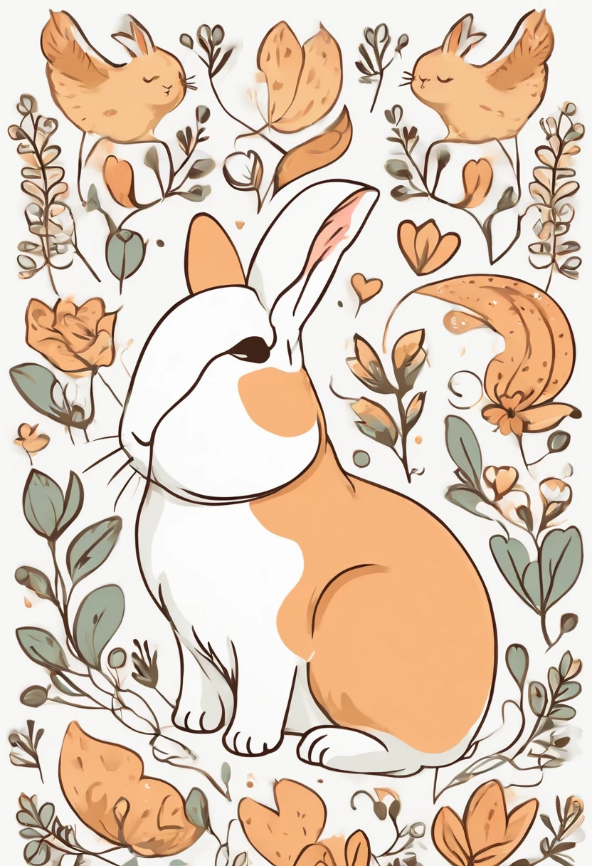 Pegatinas, pegatinas individuales, Conejitos lindos, Fondos simples,, Sticker, Adorable, Secondary Color, Digital Art, Contour, Vector, White Background, Detailed