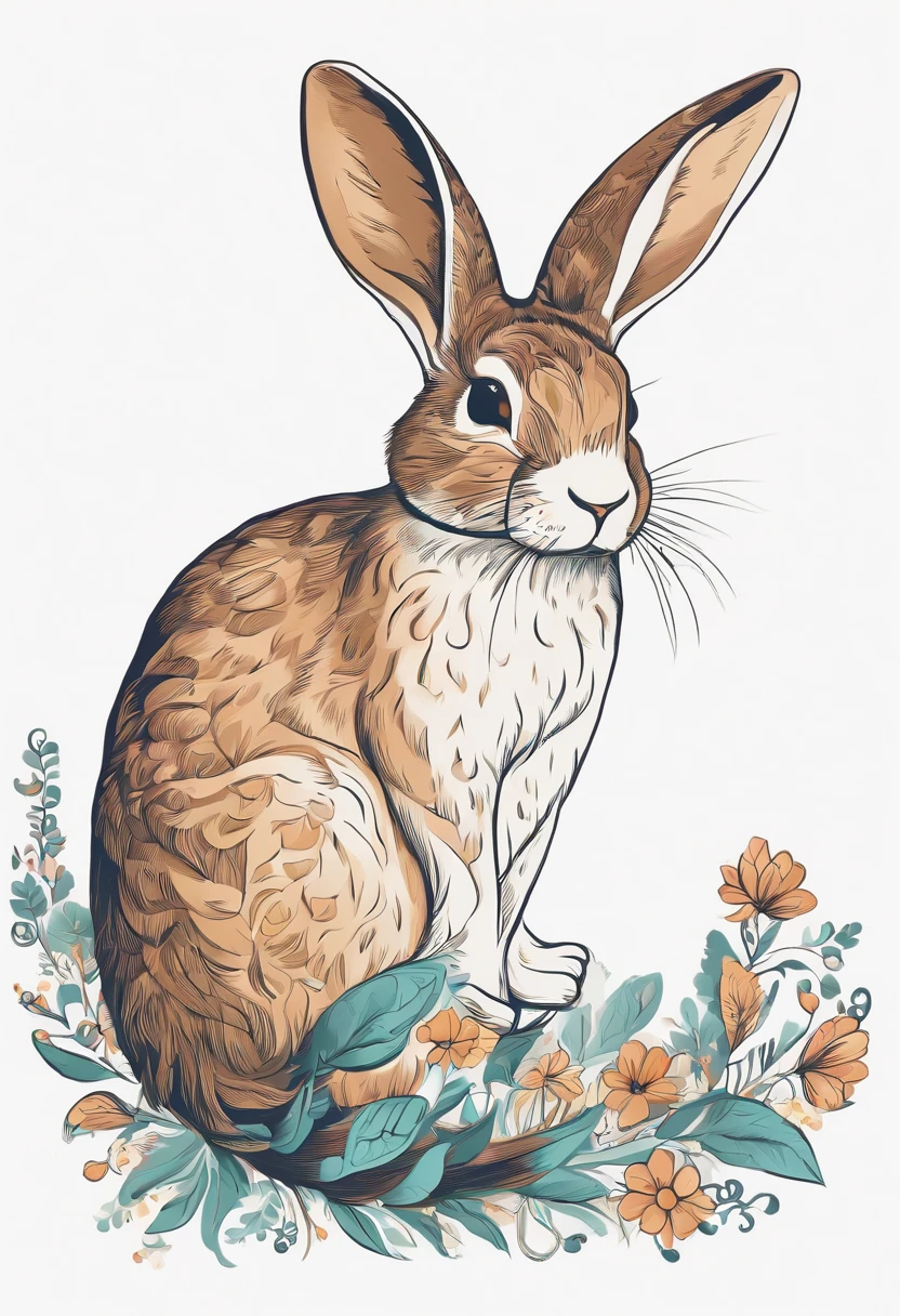 Pegatinas, pegatinas individuales, Conejitos lindos, Fondos simples,, Sticker, Adorable, Secondary Color, Digital Art, Contour, Vector, White Background, Detailed