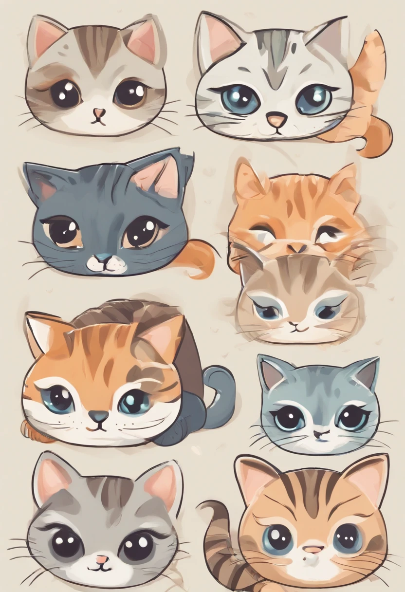 un primer plano de un grupo de gatos con estrellas sobre un fondo azul, Gato kawaii, lindo colorido adorable, Gatos lindos, Ilustraciones de pegatinas, Sticker Design Vector Art, Cutest kawaii sticker of all time, Personajes lindos, sticker illustration, cielo estrellado nocturno lleno de gatos, lindo estilo de dibujos animados, Lindo personaje de dibujos animados, Lindo arte digital, fantasy sticker illustration, Animales lindos, Criaturas lindas, sin degradado,