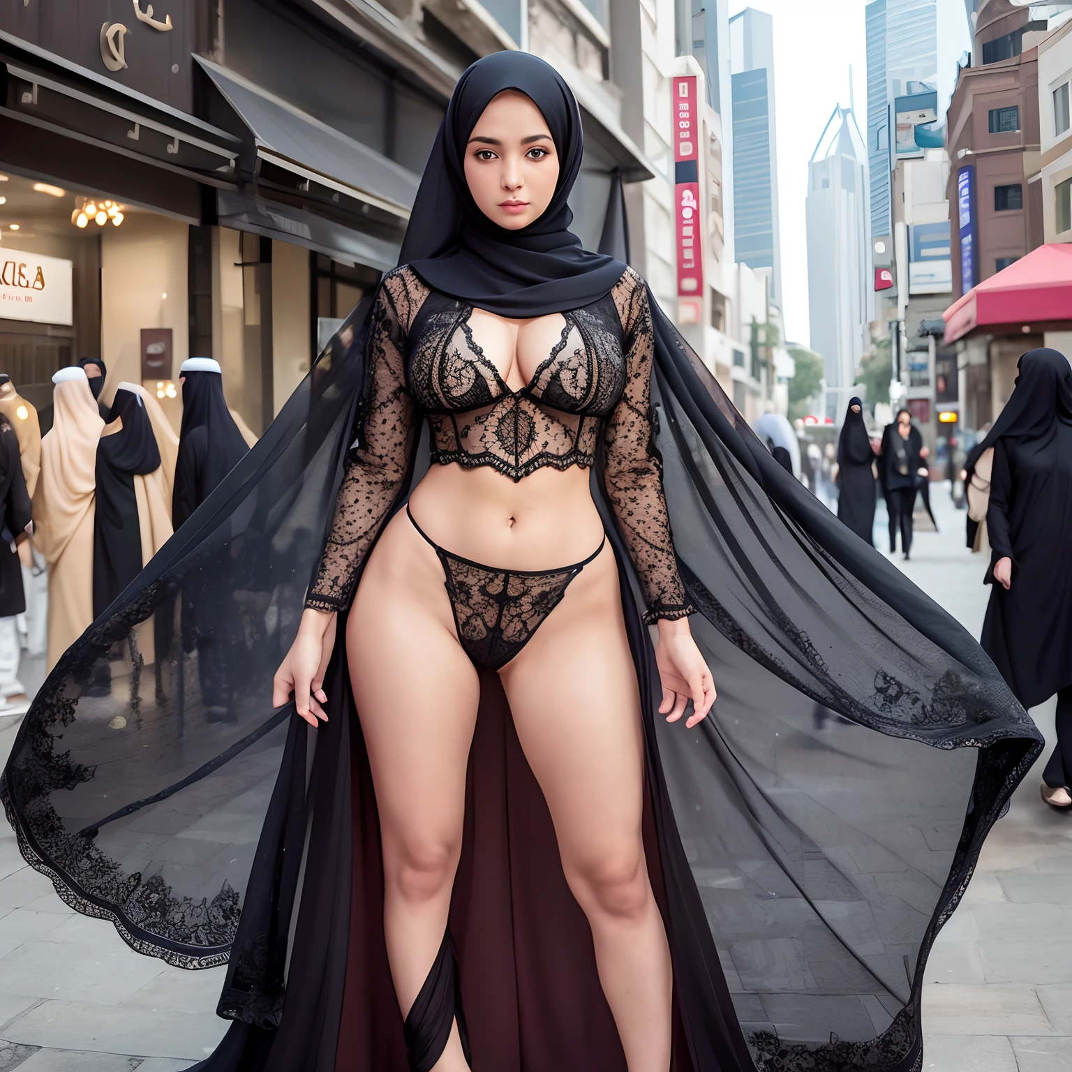 , design dress,Arab, family, gruop, men, people, big titts, hijab, street, Dubai, see through clothes (ultra-detailed), highest quality, ((an extremely delicate and beautiful)), (beautiful detailed eyes), cute eyes, red eyes, fu, elegant pose, perfect body, (illustration), large breasts, focus on eyes, chain outfit , kids, children , full body