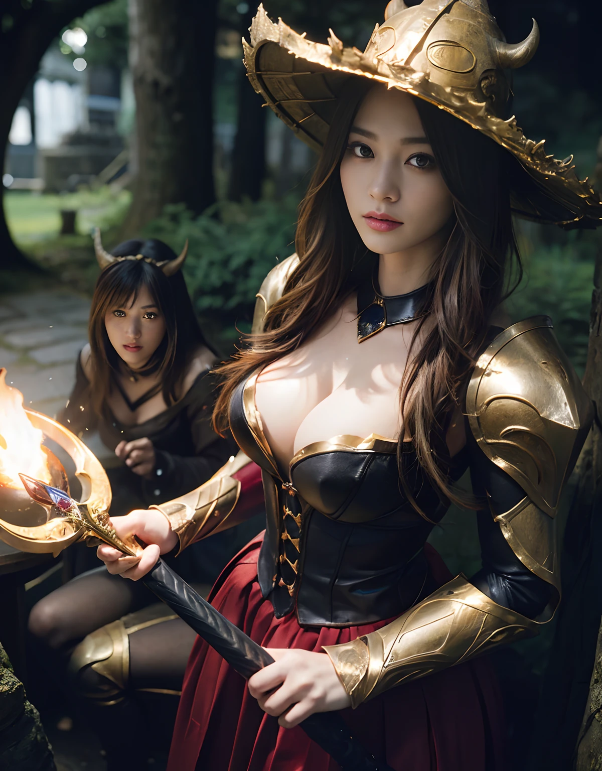 (One Knight Girl)、top-quality、masterpiece、超A high resolution、(Photorealsitic:1.4)、Raw photo、1人、(Wear the Dark Knight's Armor)、glowy skin、(Random hair),(((Dark Fantasy)))、Fight with beautiful swords and shields、(((Mystical expression))),(((Have a gorgeous and long magic wand))),(Gorgeous gold metal body)、(Fight goblins、ogre、Fierce battle with orcs),(Fighting strong enemies)、Fight fiercely、(Background of decaying dungeon ruins)、(Ultimate Beauty)、(Detailed knight's helmet)、(Fighting Demonic Beasts)、(Wizard Hat)、((super realistic details))、portlate、(Strong giant demon beast background),globalillumination、Shadow、octan render、8K、ultrasharp、Colossal tits、Raw skin is exposed in cleavage、metals、Details of complex ornaments、Japan details、highly intricate detail、Realistic light、(Mystical expression),CGSoation Trends、Red Eyes、radiant eyes、Facing the camera)、Gundam、Small LED、Toostock、(Background of the mutation)、(Attack of the Monster Beasts)、Ultimate Beauty、beautiful female knight、Wear colorful armor、Detailed sword、(Wearing legendary armor)、