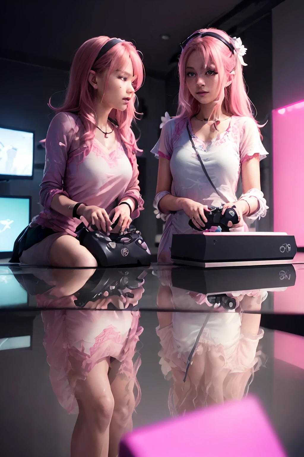 (best quality,4k,8k,highres,masterpiece:1.2),ultra-detailed,(realistic,photorealistic,photo-realistic:1.37),console video game style,rose and white color,illustration,pastel colors,soft lighting,game controller,immersive environment,xbox logo and branding,smooth textures,interactive gameplay,futuristic atmosphere,highly detailed characters,realistic shadows and reflections,engaging storyline,action-packed scenes,spectacular special effects,vibrant visuals,cinematic camera angles,player customization options,exciting multiplayer mode,seamless gaming experience,thrilling sound effects and soundtrack,competitive online tournaments,intense gaming sessions,endless entertainment.