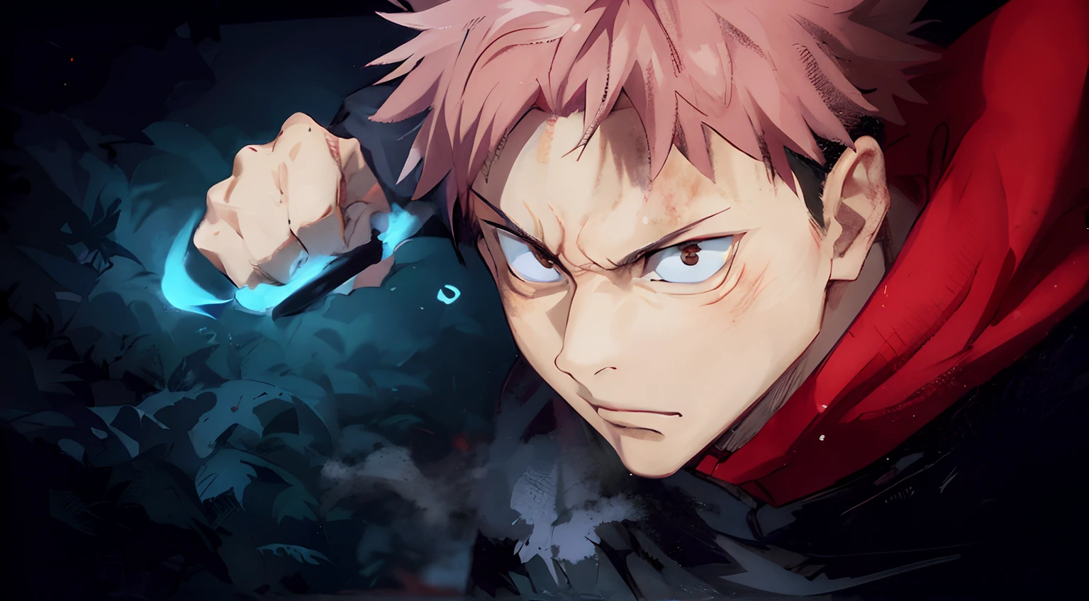 Yuji Itatori throwing a punch, Itadori Yujide Jujutsu Kaisen, Jujutsu Kaisen Style, anime styled, Knotweed Jujutsu Kaisen, Throwing punches, Anime, Anime Art, more detailed, top-quality