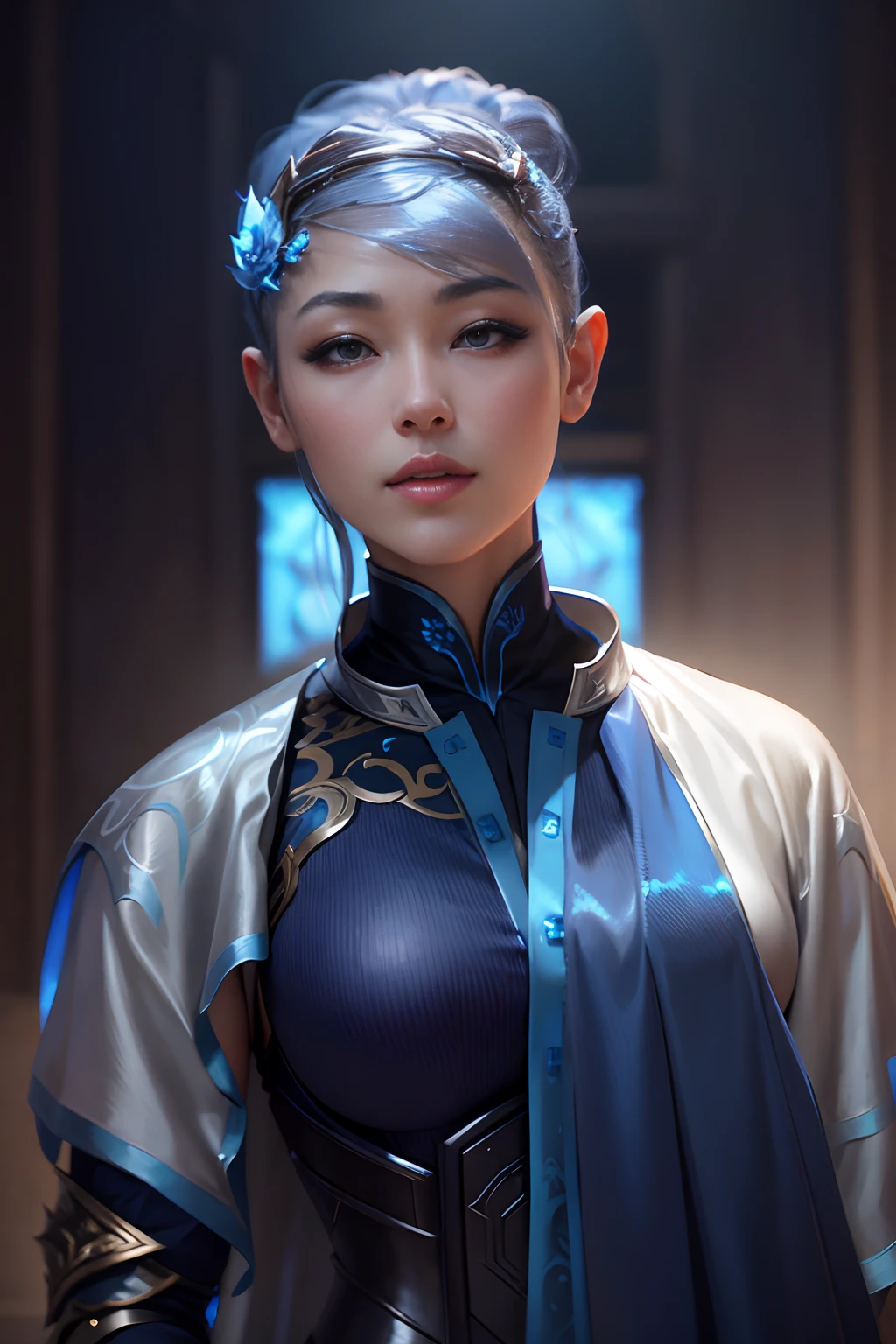 a close up of a woman in a silver and blue dress, chengwei pan on artstation, by Yang J, detailed fantasy art, stunning character art, fanart best artstation, epic exquisite character art, beautiful armor, extremely detailed artgerm, detailed digital anime art, artgerm on artstation pixiv, armor boys