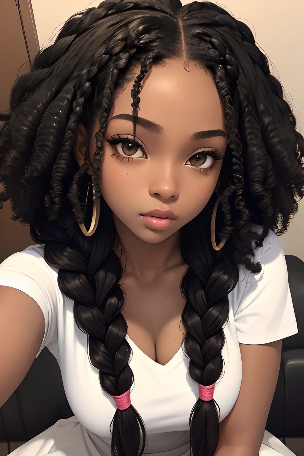 (masterpiece, best quality), deep ebony 1girl, beautiful face, braid curly afro