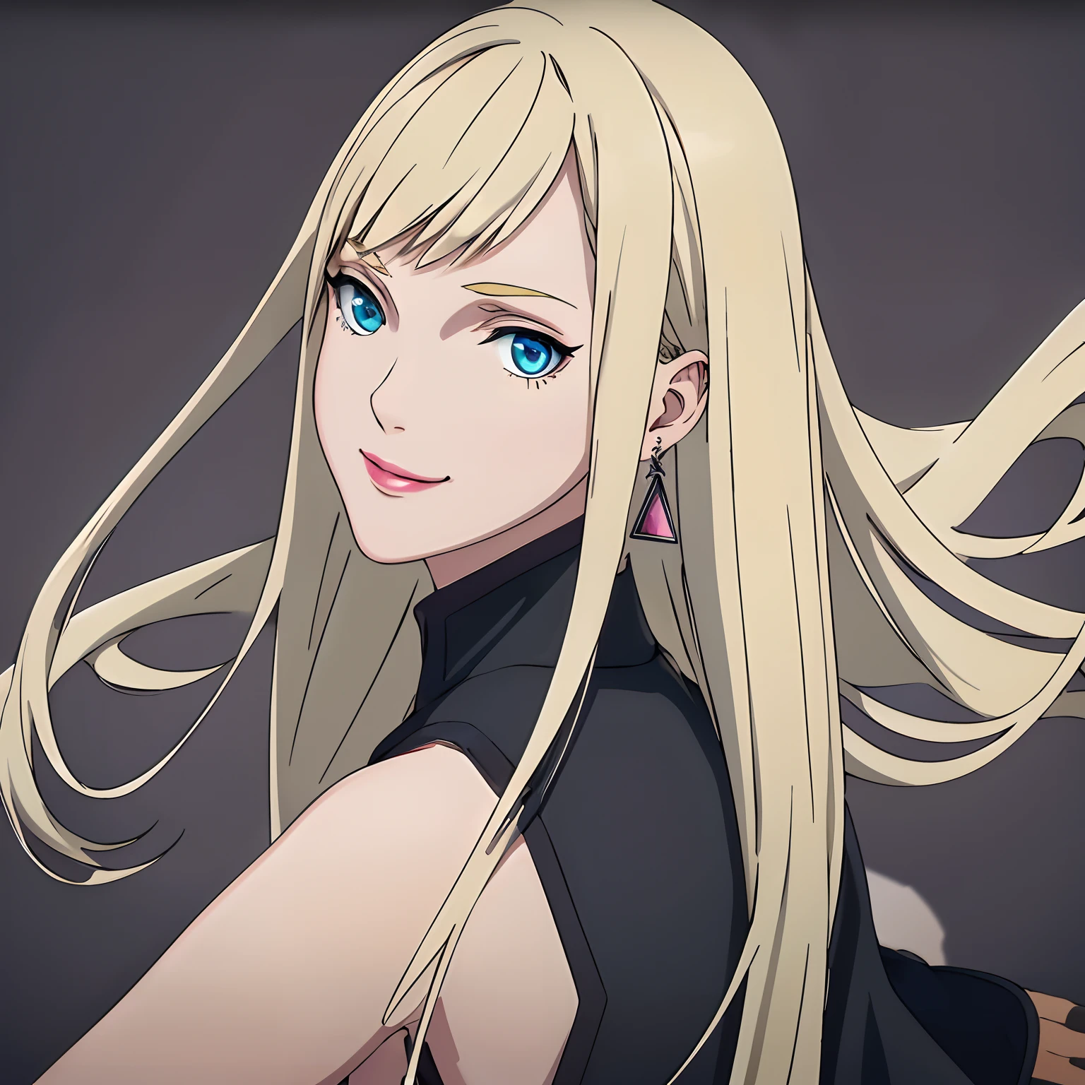 (realisticlying, A high resolution:1.3), 1 girl with a perfect body, Super fine face and eyes, ((Masterpiece,Best quality, Detailed)), Ultra-detailed, detailed hairs,Cowboy shot, (1girll:1.2), Solo,( Long hair:1.3), (Floating hair:1.2), (Smile:1.1), Masterpiece,High quality,Solo, 1girll, Long hair,Blonde hair,triangle earrings,Makeup,Blue eyes,lipstick, Black sports vest,Manteau,Black shorts, Smile,turning around),