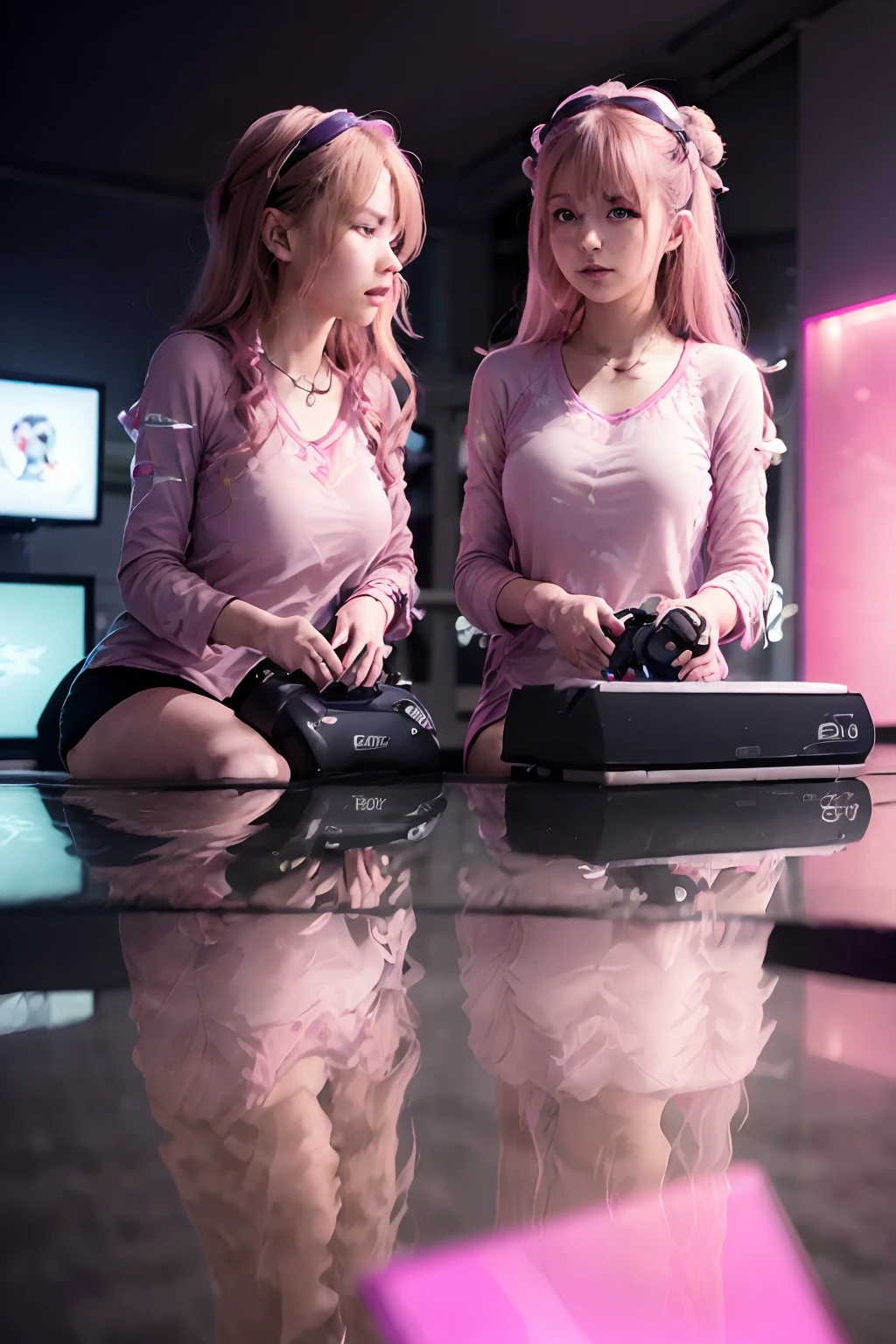 (Best quality,4K,8k,high resolucion,Masterpiece:1.2),Ultra-detailed,(Realstic,photoreallistic,photo-realistic:1.37),Console Video Game Style,couleur rose et blanche,illustration,Couleurs pastel,softlighting,Game Controller,Environnement immersif,Logo et image de marque Xbox,textures lisses,Gameplay interactif,Ambiance futuriste,HIGHLY DETAILED CHARACTERS,Realistic shadows and reflections,A captivating scenario,Action-packed scenes,Spectacular Special Effects,Des visuels vibrants,Cinematic Camera Angles,Options de personnalisation du lecteur,Mode multijoueur passionnant,Seamless Gaming Experience,Des effets sonores et une bande-son palpitants,Competitive Online Tournaments,Sessions de jeu intenses,Divertissement sans fin.Fille Arafe aux cheveux roses et un sac rose dans un magasin, Soda-themed girl, Anime Girl drinks an energy drink, Style anime. 8k, fille rose, mignon kawaii fille, Anime Girl dans la vraie vie, mignon anime fille, realistic anime 3 d style, Anime style mixed with Fujifilm, anime-inspired, Anime girl, cyberpunk anime girl in hoodie