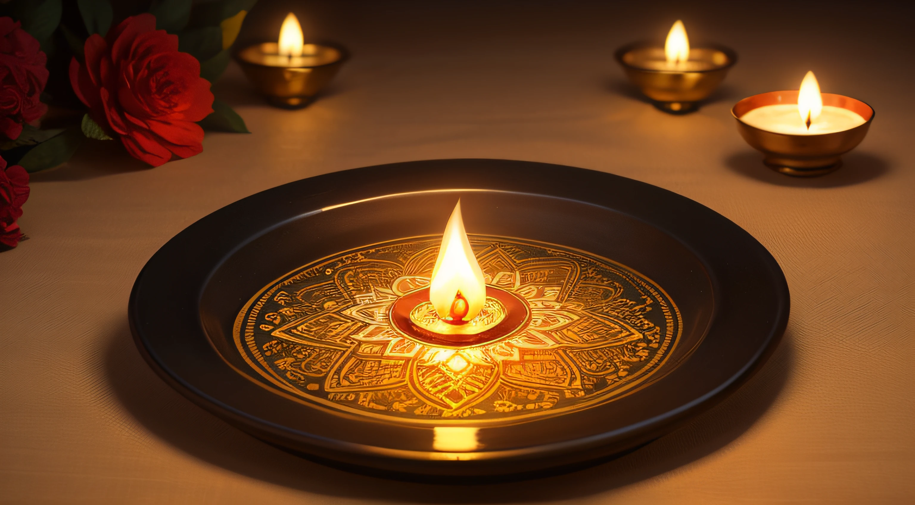 Happy Diwali festival with oil lamp, Diwali holiday Background with rangoli, Diwali celebration