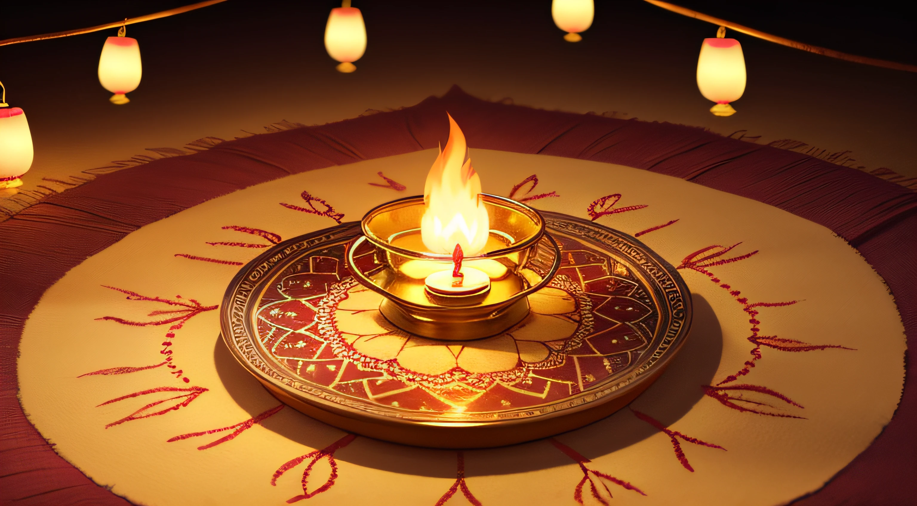 Happy Diwali festival with oil lamp, Diwali holiday Background with rangoli, Diwali celebration