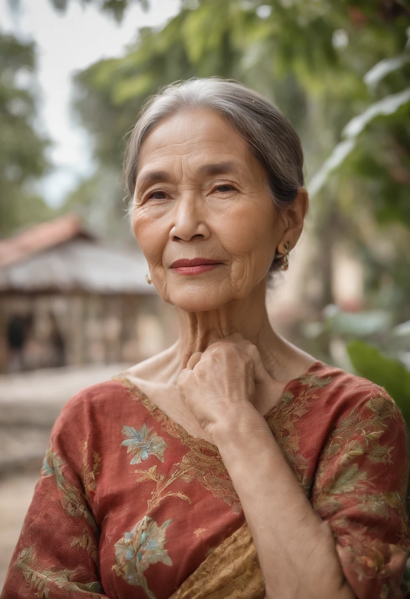 Teresa Maguana, the incredible grandma who stood up for the Philippines

(best quality,4k,8k,highres,masterpiece:1.2),ultra-detailed,(realistic,photorealistic,photo-realistic:1.37),HDR,UHD,studio lighting,ultra-fine painting,sharp focus,physically-based rendering,extreme detail description,professional,vivid colors,bokeh,high definition

A brave grandma, Teresa Maguana, standing tall in the heart of the Philippines. Her eyes show wisdom and determination, with deep, soulful brown irises that sparkle with resilience. Beautiful detailed eyes, long eyelashes, and a gaze that captivates.

Teresa's face bears the marks of a life well-lived, with lines etched by years of wisdom and experience. Her lips, weathered by time, part in a gentle smile that radiates warmth and kindness. Beautiful detailed lips and an expression that speaks of compassion.

Surrounded by lush greenery, Teresa stands in a vibrant garden, filled with colorful flowers and towering trees. The sunlight filters through the leaves, casting a soft, warm glow on her face. The landscape is filled with vivid colors and the beauty of nature.

Teresa wears traditional Filipino attire, adorned with intricate patterns and vibrant colors. Her clothing reflects the rich cultural heritage of the Philippines, with exquisite beadwork and delicate embroidery. The fabric flows gracefully around her, adding movement and life to the scene.

In the background, a panoramic view of a bustling cityscape can be seen, with towering skyscrapers and busy streets. The contrast between the urban landscape and the lush garden represents Teresa's unwavering spirit, rooted in tradition yet open to the modern world.

The artwork is rendered in the style of a hyperrealistic portrait, capturing every minute detail of Teresa's features. The textures are meticulously recreated, from the fine lines on her forehead to the delicate wrinkles around her eyes. The painting exudes a sense of realism and depth, invoking a strong emotional connecti