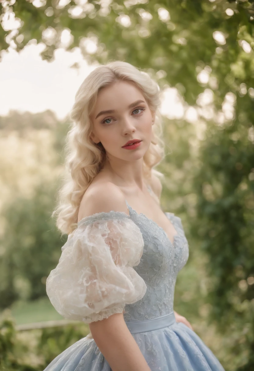 Woman and man walk through a fairy wearing a beautiful reality dressed in bright white