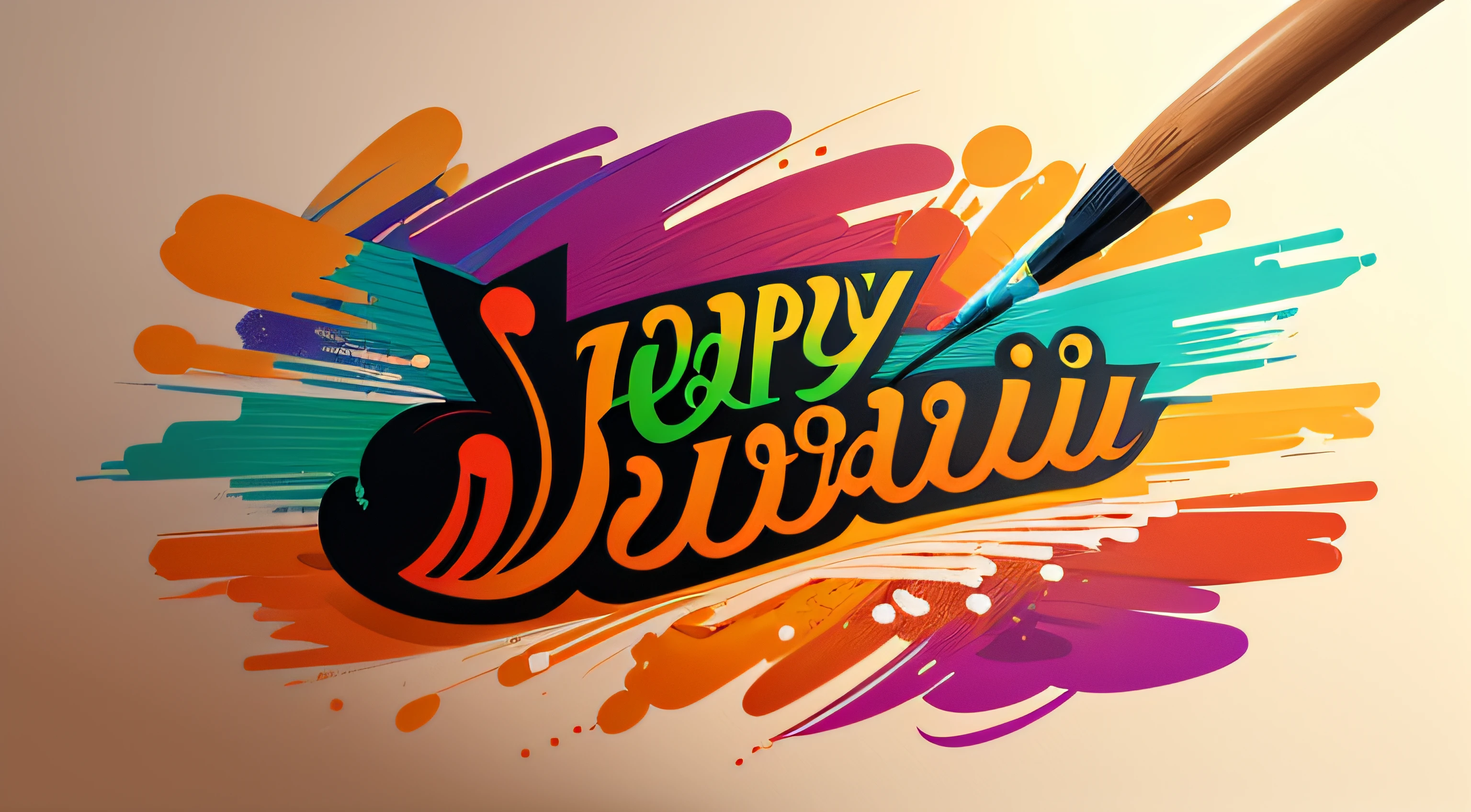 Vector illustration: Hand drawn calligraphic brush stroke colorful paint lettering of Happy Diwali