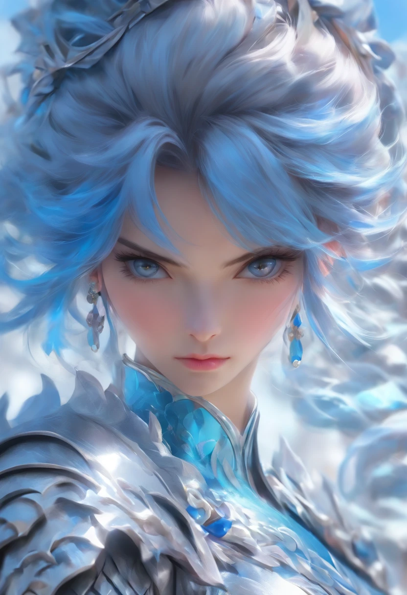 Close up portrait of woman in silver and blue dress, chengwei pan on artstation, by Yang J, detailed fantasy art, Stunning character art, fanart best artstation, epic exquisite character art, Beautiful armor, very detailed Artgerm, Detailed Digital Anime Art, ArtGerm on ArtStation Pixiv, armor girl