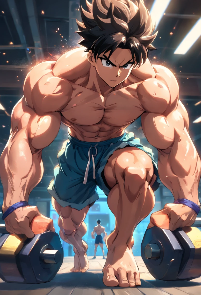 Sr. bum,Dragon Ball,Male,Iron pumping at the weight gym,High quality,Ultra-detailed,Photorealistic,Best quality,4K,Extremely detailed muscles and anatomy,muscular definition,The physique of a bodybuilder, High-intensity workouts,Vivid colors,Studio lighting,Physically-based rendering,adrenaline rush,Flaming red aura,Superhuman strength,Muscle strain,resolute determination,Focus the gaze,Powerful energy emanated from his body,Huge weight,Vein oscillation and bulging biceps,Sweat dripped down his forehead,Amazing beads of sweat,Uplifting atmosphere,intense concentration,The muscles of the back are raised,Sharp focus,Tenses and defined trapezius muscles,Abdominal and chest tears,Powerful legs,Resilient gym environment,Dynamic posing,Groundbreaking anime,A frame full of action,High impact,actionpacked,Anime style artwork