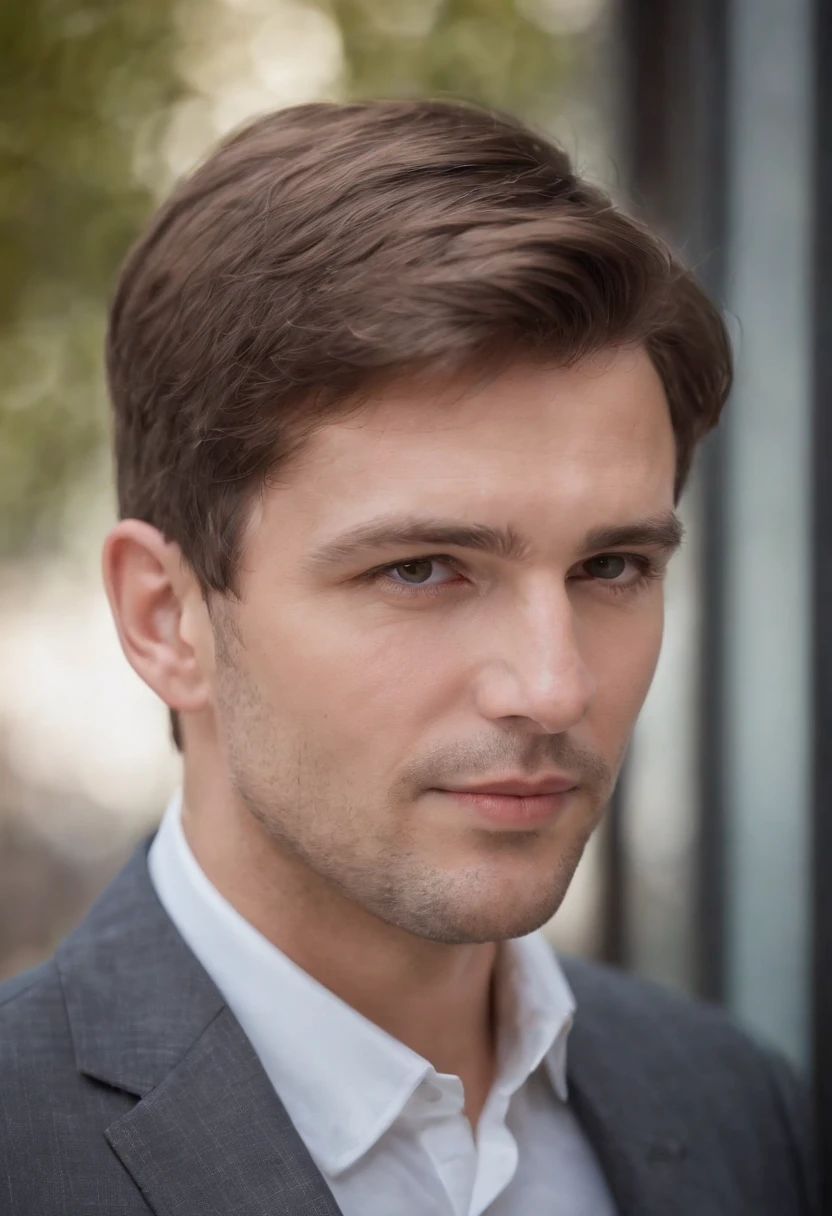 Generate me a handsome goss businessman with short brown hair in portrait
