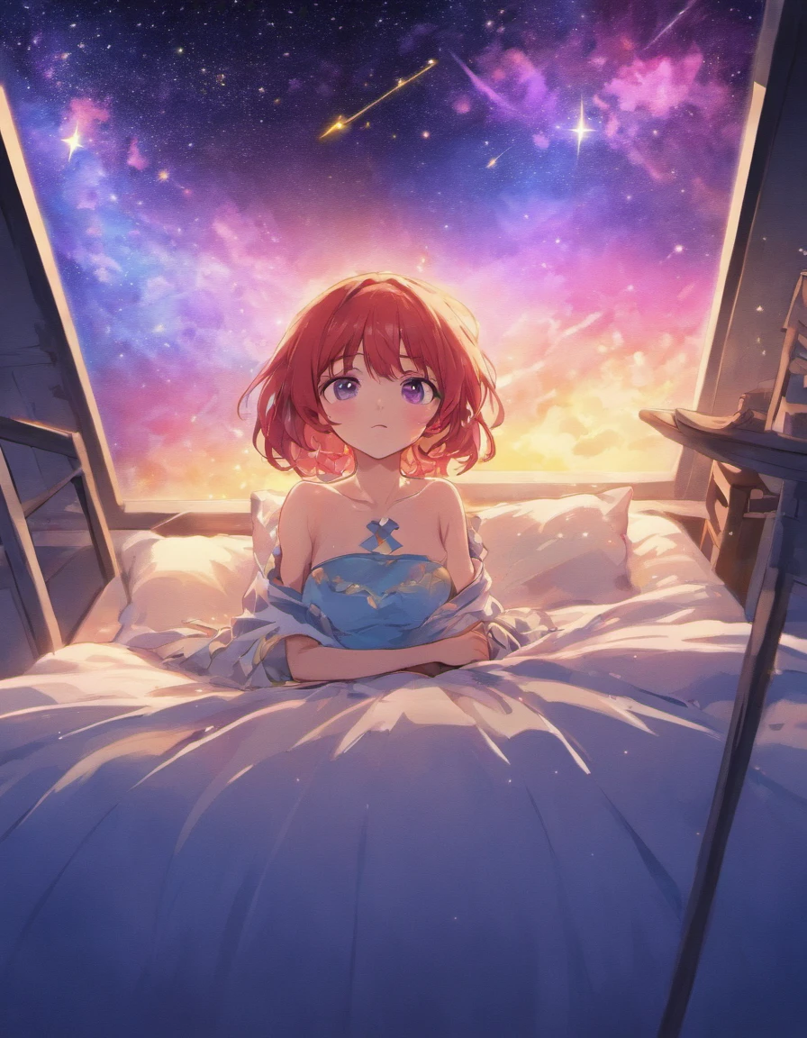 Tabletop, highest quality, Tabletop, Attention to detail, detailed face, detailed eyes, Rendered eyes, Perfect Eyes, Hip line, Ambient Occlusion, Clear images, detailed, wonderful,8k,8k Wallpaper,8k background, Attention to detail肌, High resolution,
One Girl, alone,Stargazing, ((Completely naked)), ((Redhead、blue eyes))、Western-style room、Lie down on the bed