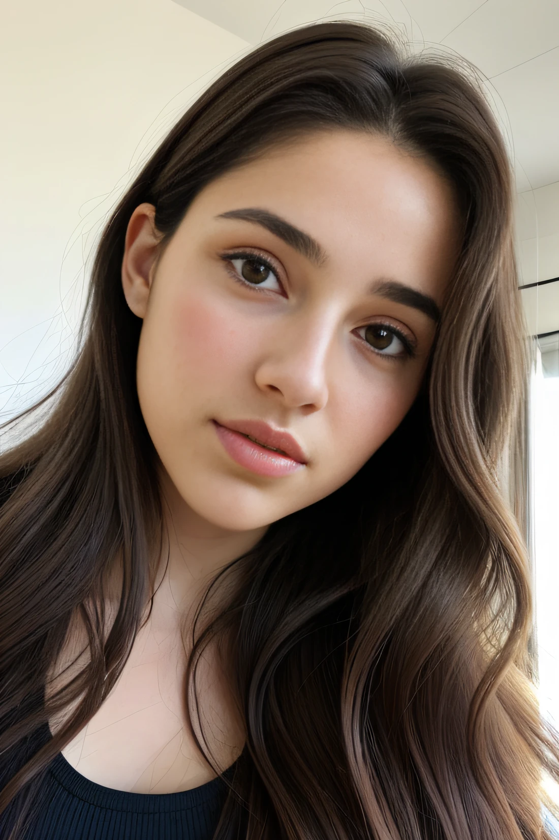 ((Best quality)), ((Masterpiece)), (Detailed), visage parfait, jeune influenceuse de 24 ans, brune, yeu brun, pull rose, sexy, sportive, attirante avec de grands yeux et un beau regard naturel.
