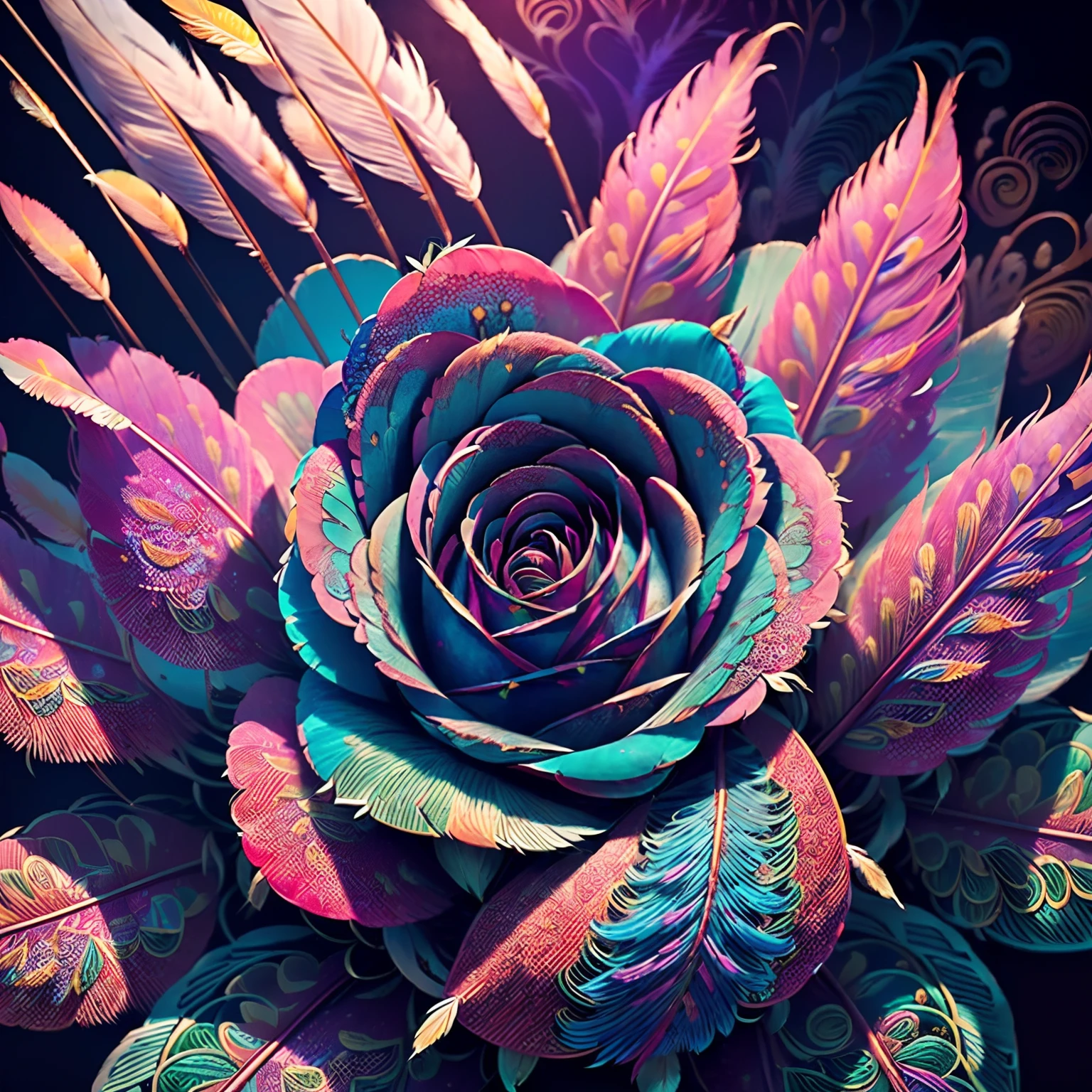 Riff Style 2 (masutepiece, top-quality, Best Quality, Official art, Plants and bird feathers, Beautiful and aesthetic flowers々:1.2), (Roses and pampas grass:1.3), Extremely detailed,(Fractal Art:1.1),(Colorful:1.1)(Flowers:1.3),highest details,(Zentangle:1.2), (Dynamic Pose), (Abstract background:1.3), (Glossy flowers), (Many colors:1.4), ,(Stinging buds), (Feathers:1.5)