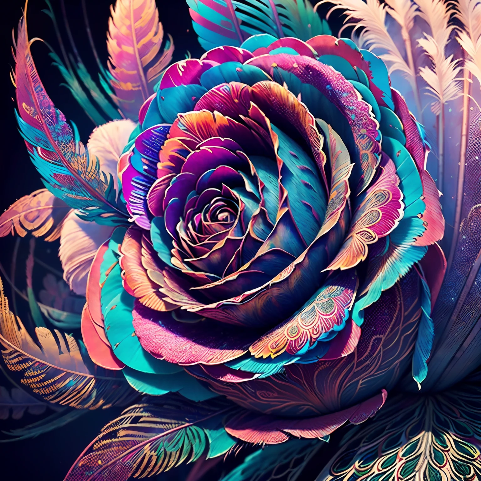 Riff Style 2 (masutepiece, top-quality, Best Quality, Official art, Plants and bird feathers, Beautiful and aesthetic flowers々:1.2), (Roses and pampas grass:1.3), Extremely detailed,(Fractal Art:1.1),(Colorful:1.1)(Flowers:1.3),highest details,(Zentangle:1.2), (Dynamic Pose), (Abstract background:1.3), (Glossy flowers), (Many colors:1.4), ,(Stinging buds), (Feathers:1.5)