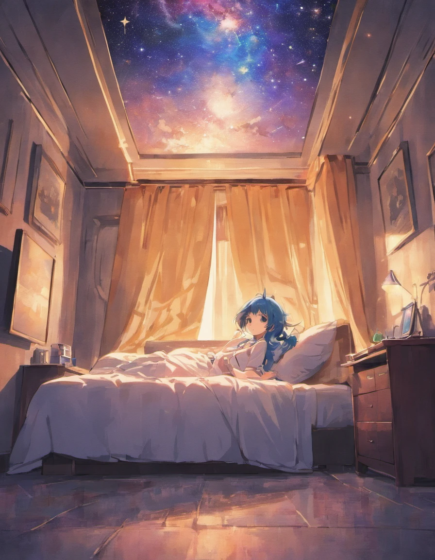 room unattended starry sky bed tv clock