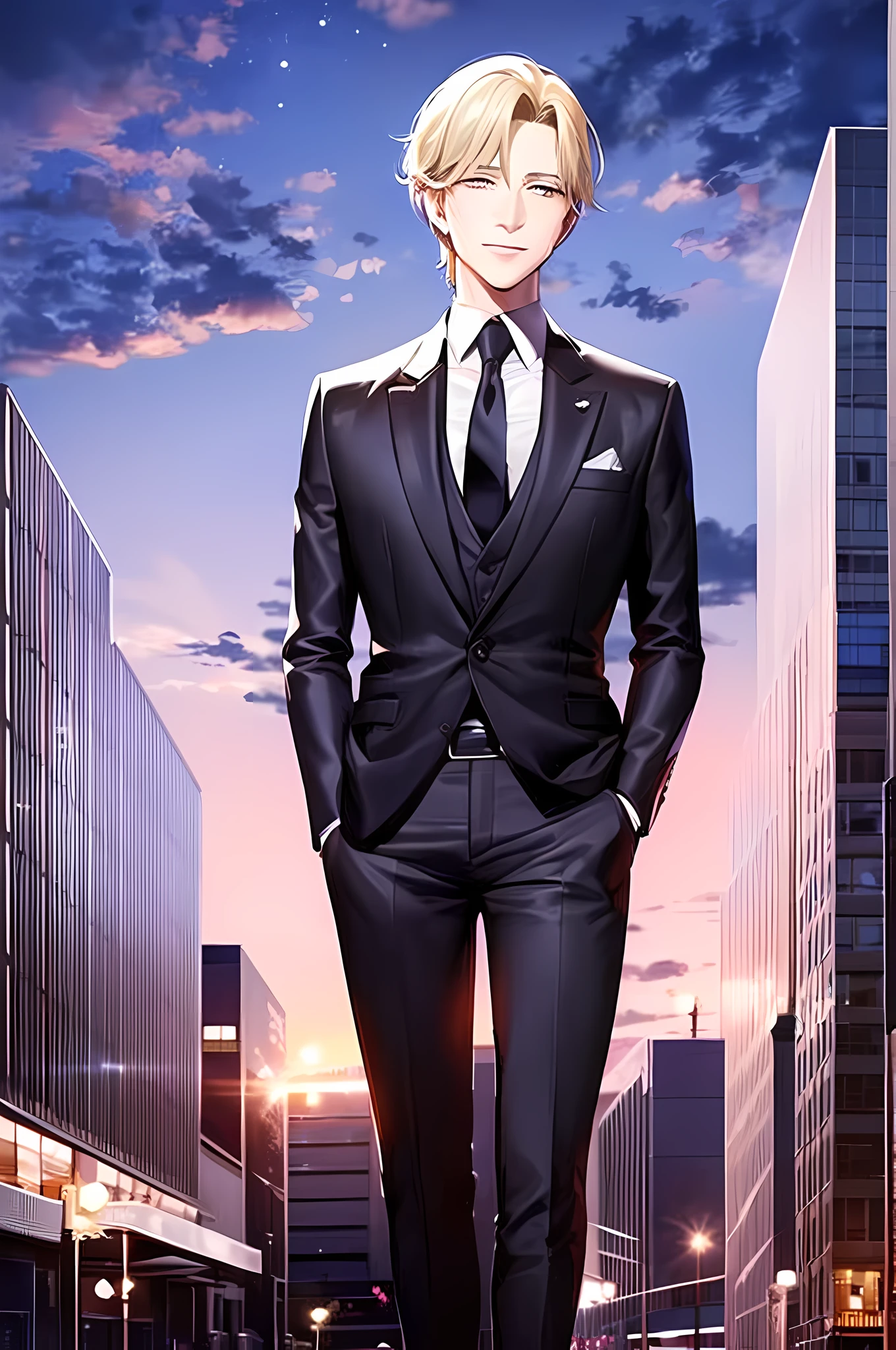 Tuxedo suit,city background, night sky,aviators(bright),expensive car,reflections,city lights,shining stars,glowing moon,smiling face,wavy hair,confident pose,dreamy atmosphere,vibrant colors,sharp details,high contrast,blurred background,urban setting,modern architecture,distant buildings,tall skyscrapers,leading lines,hustling crowd,stylish accessories,necktie,polished shoes,sleek design,impeccable tailoring,glimmering lights,reflective surfaces,playful shadows,cool breeze,romantic ambiance,sparkling diamonds,mysterious aura,unforgettable night,outdoor event,classy vibe,unmatched elegance,dynamic composition,glamorous fashion,irresistible charm,unforgettable night.