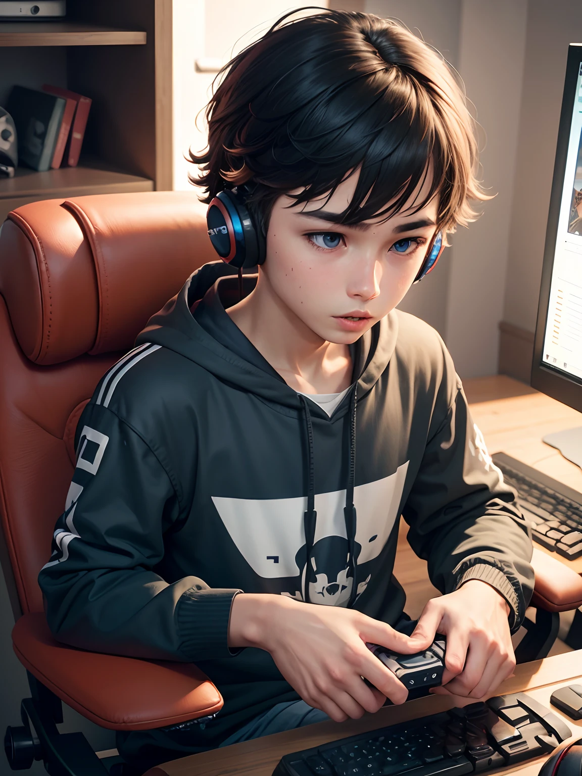 Gamer boy playing game