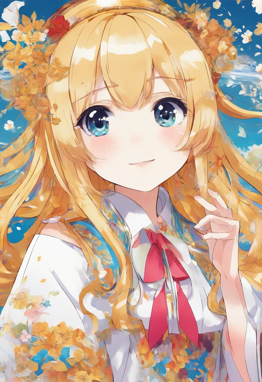 best quality, masterpiece, highres, solo, {mari_bluearchive:1.15}, long_hair, orange_hair, flower, blue_eyes, halo, bangs, blush, animal_ears, hair_ornament, animal_ear_fluff, hair_flower, smile, hairband, white_hairband, hair_between_eyes