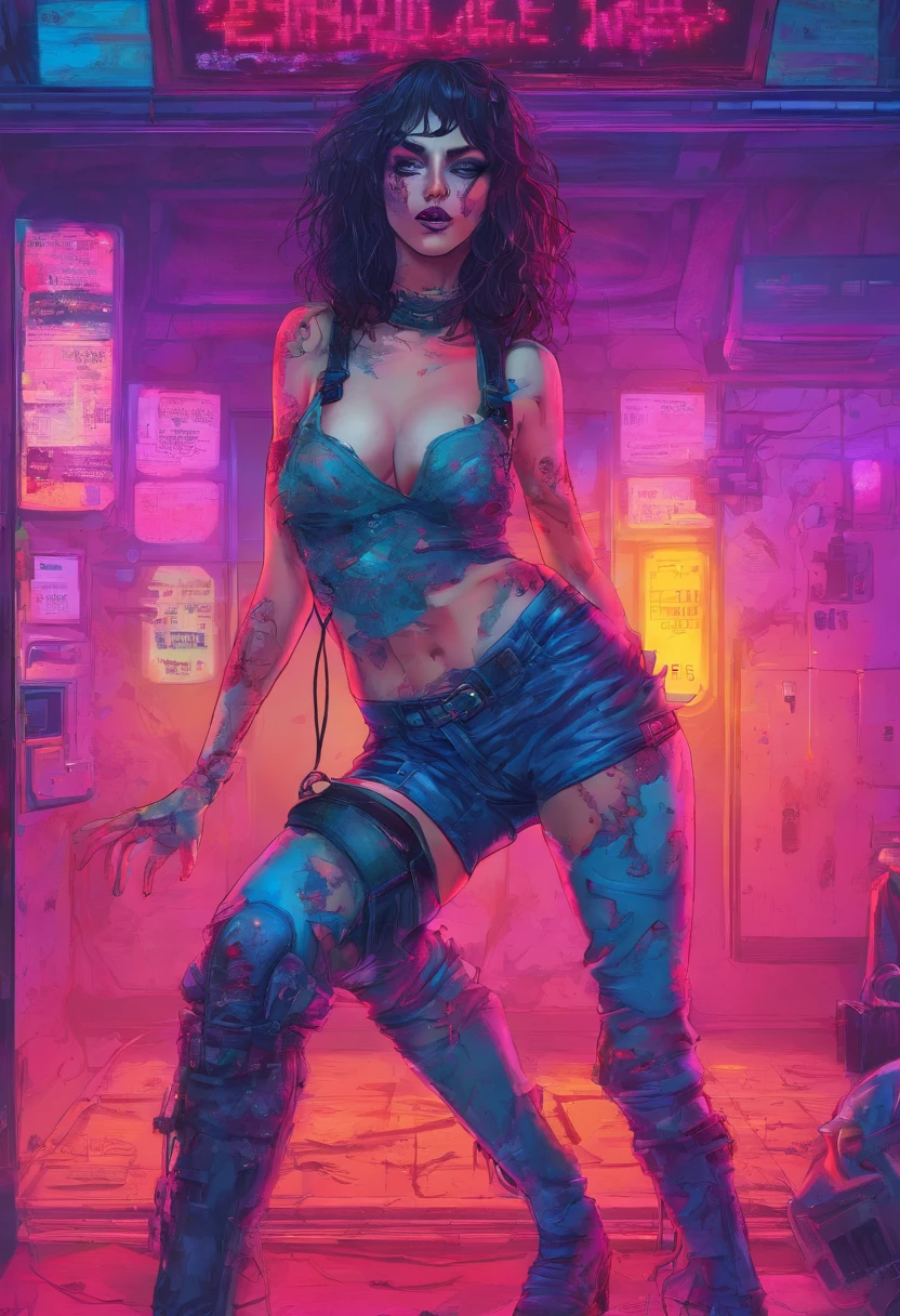 hot zombie girl in a haunted house, realism full body shot, head to foot, black hair, whole body, stockings, suspenders, underwear, lace, transparent