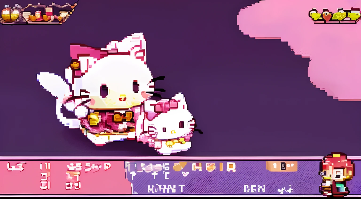 Una captura de pantalla de un juego de nintendo 64 de un juego de cocina de hello kitty, nivel, captura de pantalla, Captura de pantalla del videojuego, Videojuego antiguo ((hello kitty, pixel art game, pixel, kitty, white cat, bow, red bow, kitty, hello kitty, kawaii, pink, cute pixel game))